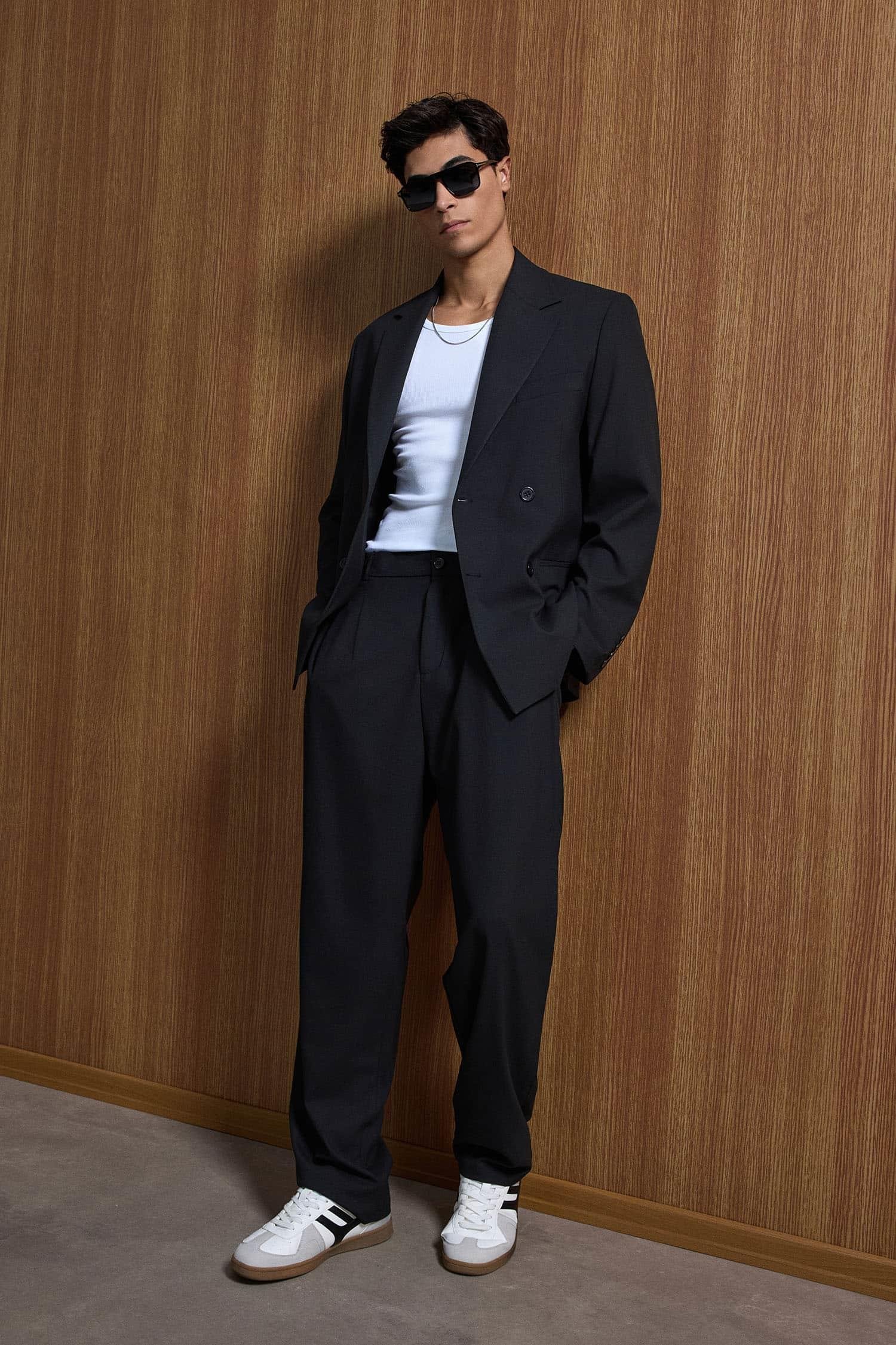 Erkek Oversize Rahat Kalıp Kruvaze Takım Elbise Siyah