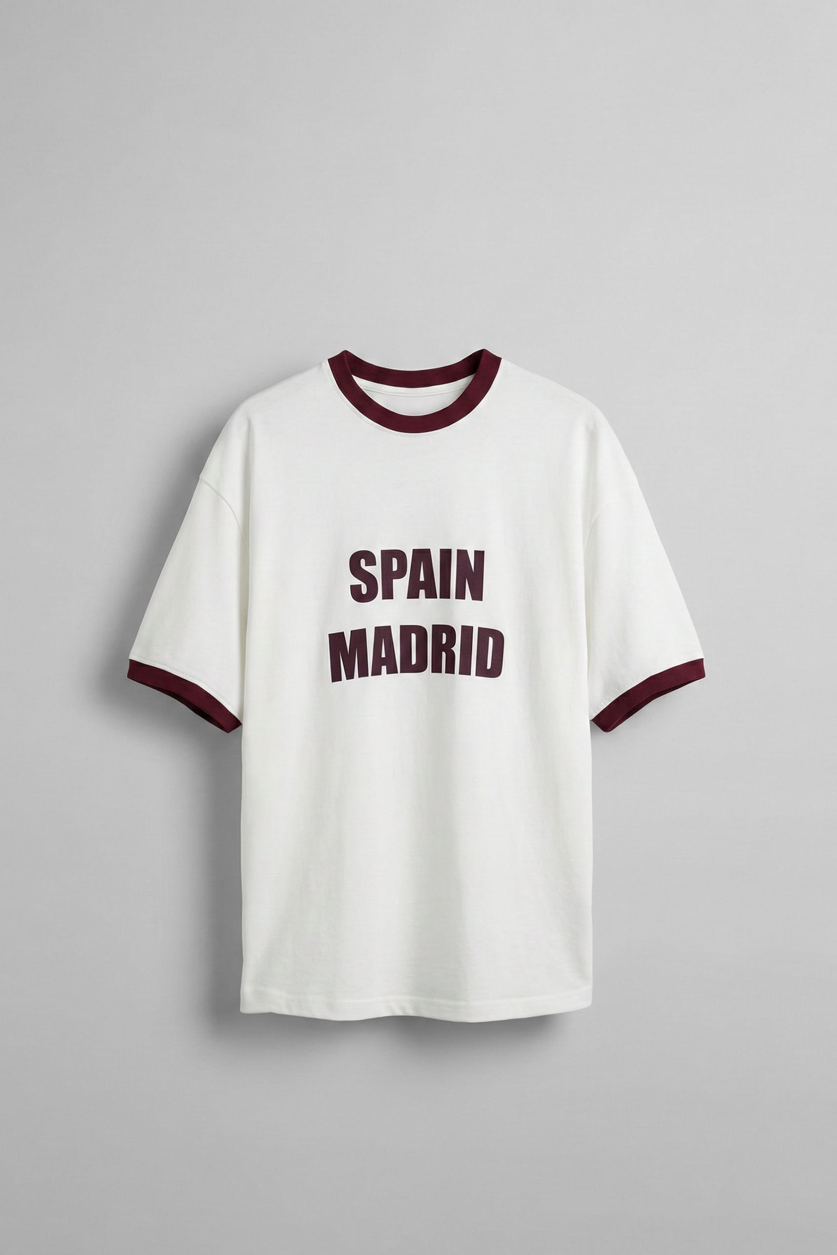 Erkek Oversize Şehir Serisi Kontrast Yaka T-Shirt Ekru / Mürdüm