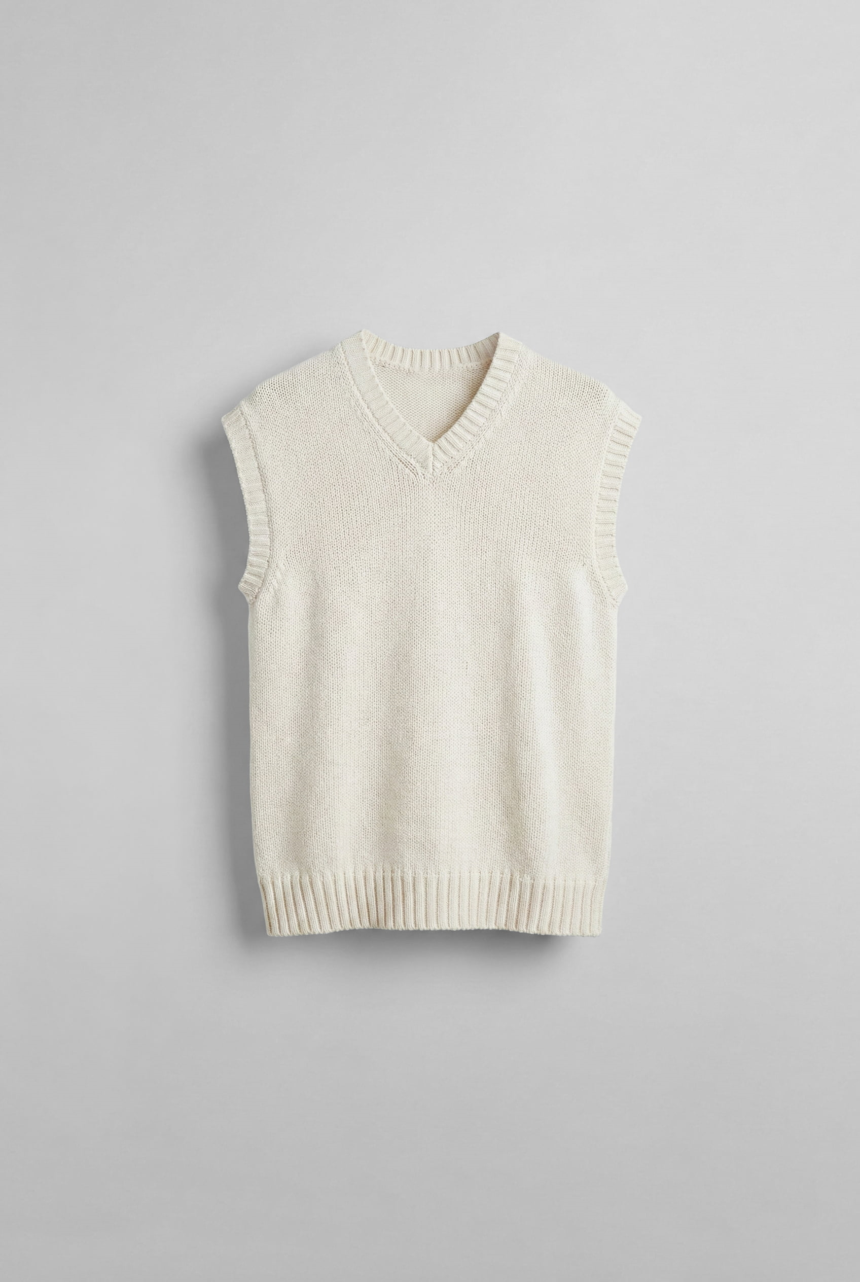 Erkek Oversize V Yaka Triko Süveter Bej