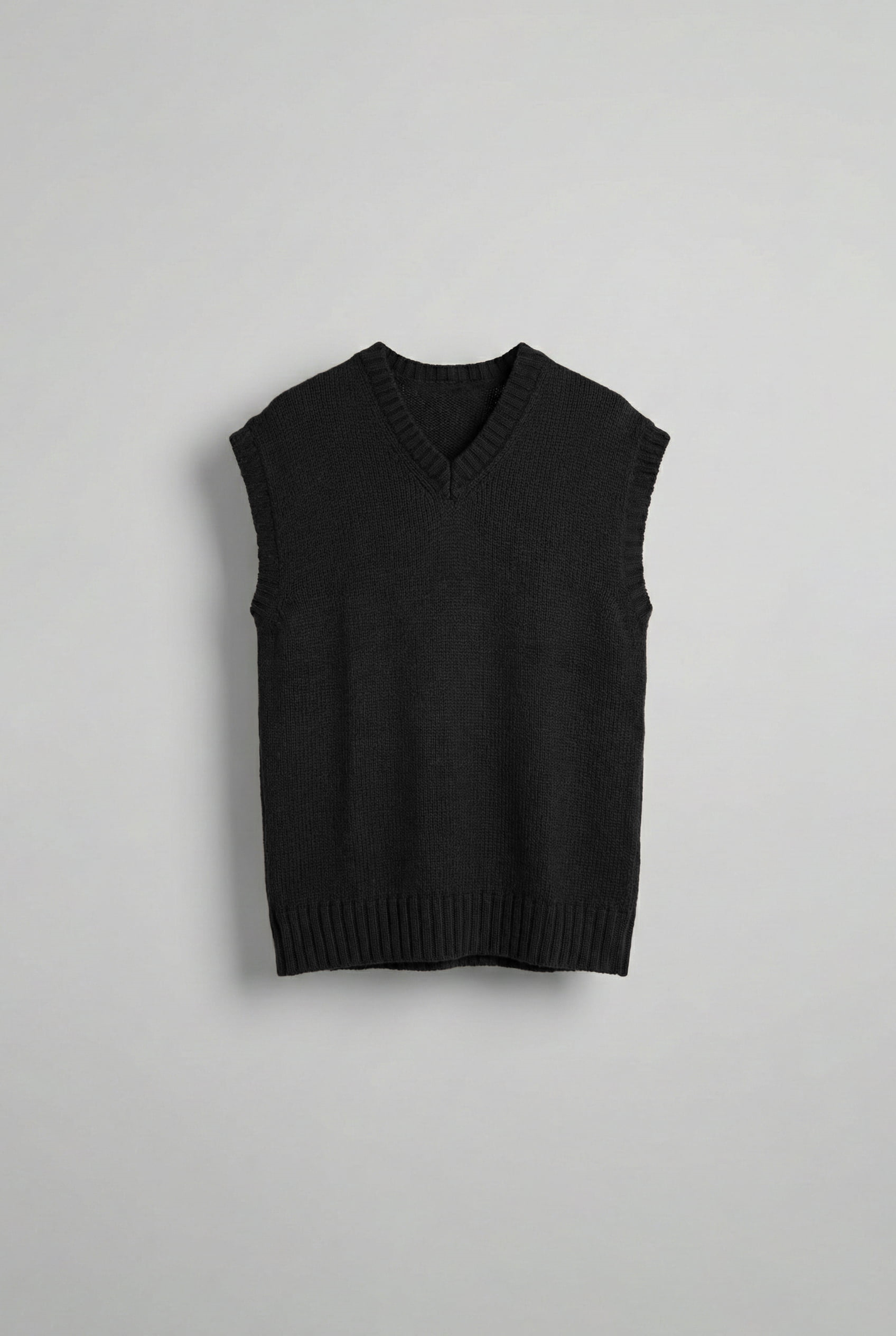 Erkek Oversize V Yaka Triko Süveter Siyah