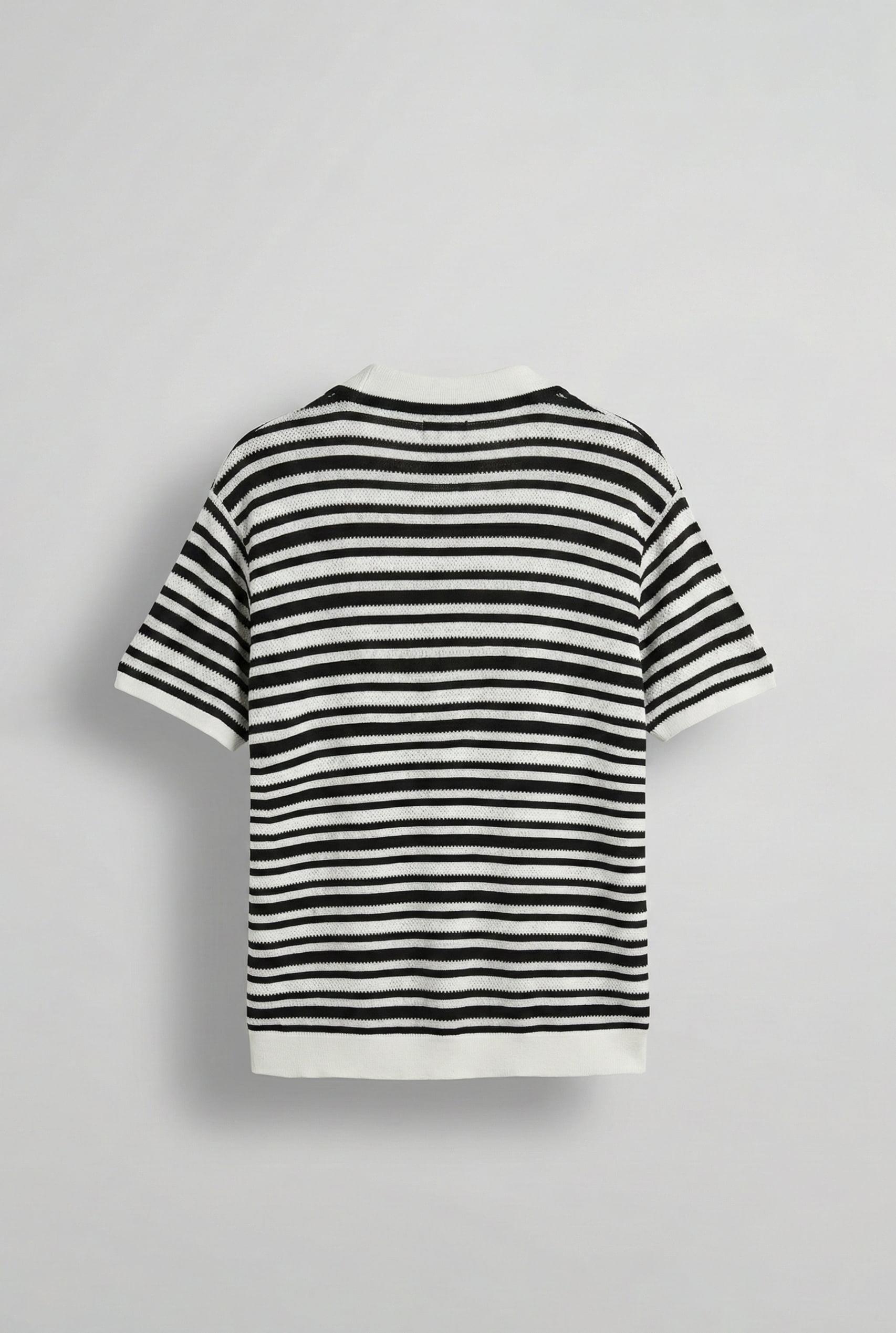 Erkek Oversize Yarım Pat Yaka Fileli Esnek T-Shirt Siyah Beyaz