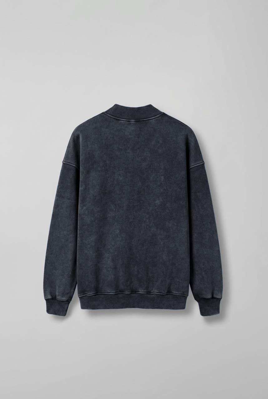 Erkek Oversize Yıkamalı Fermuarlı Sweatshirt Siyah