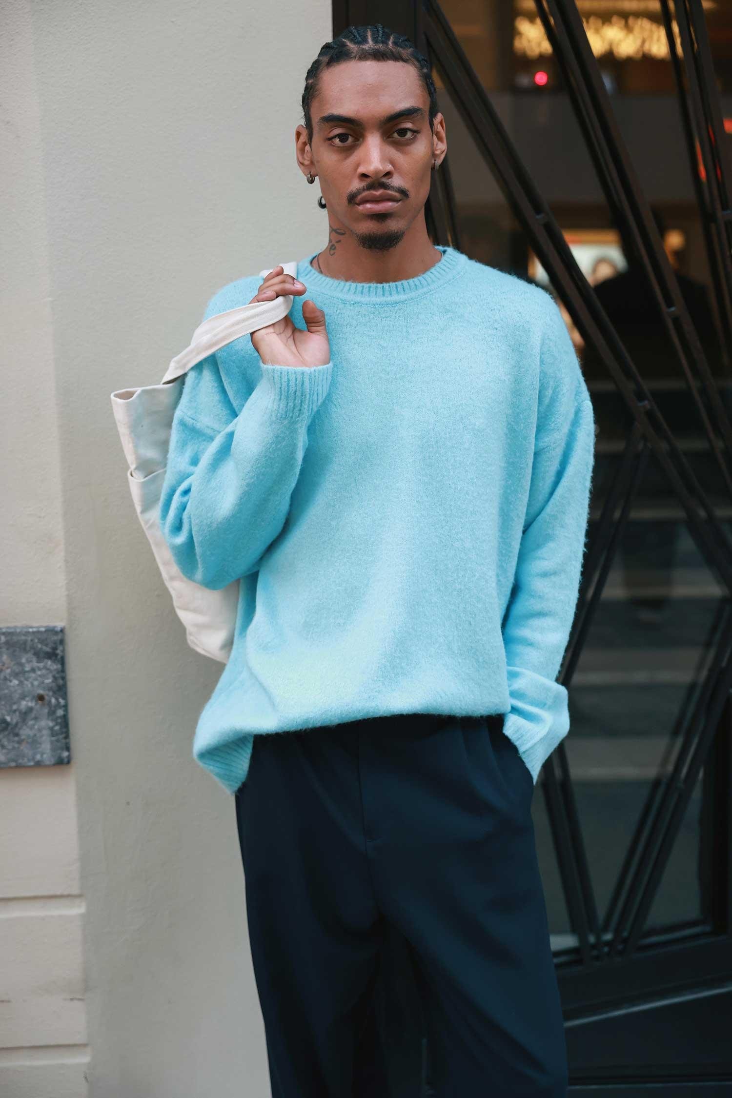 Erkek Oversize Yumuşak Dokulu Kazak Bebek Mavi