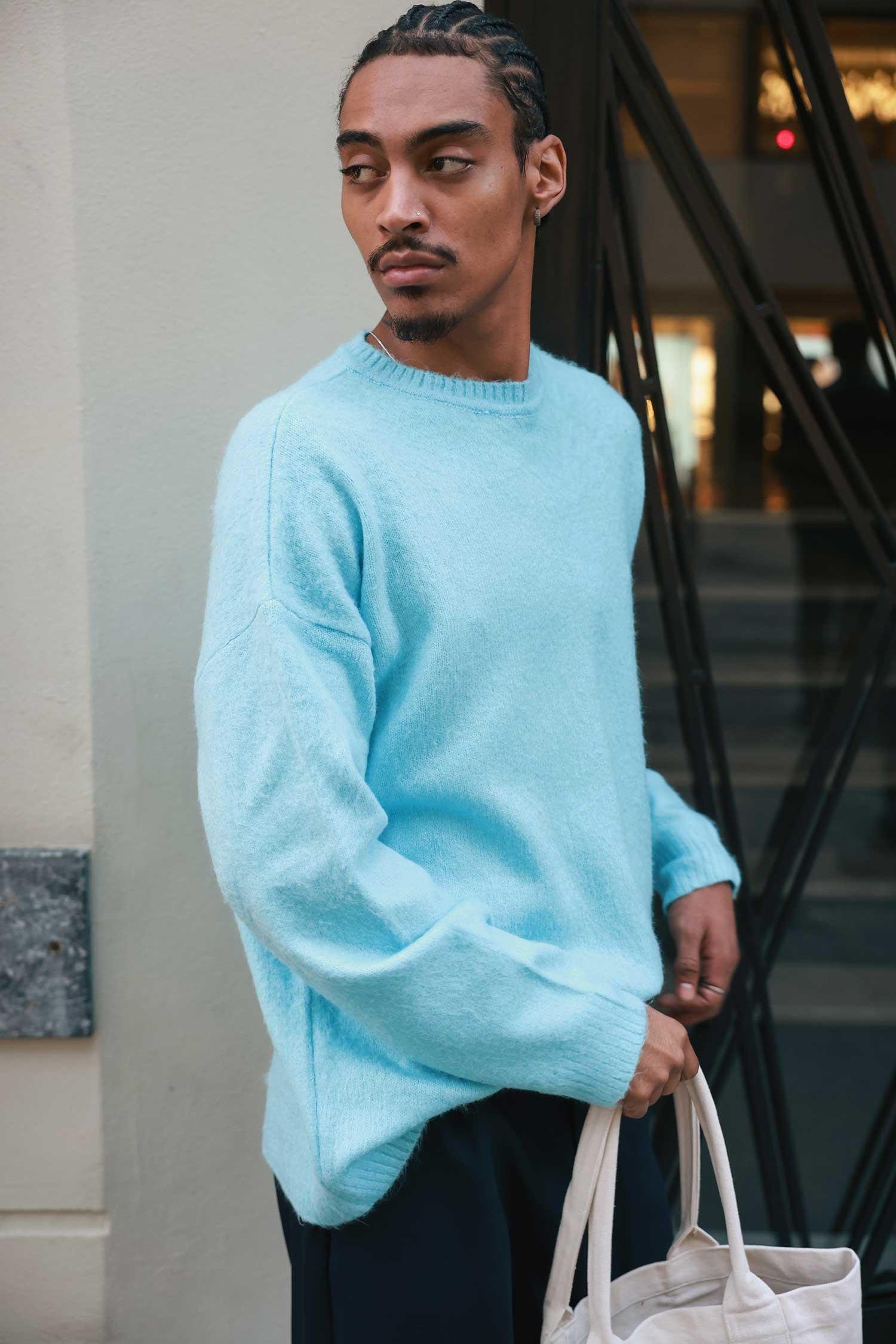 Erkek Oversize Yumuşak Dokulu Kazak Bebek Mavi