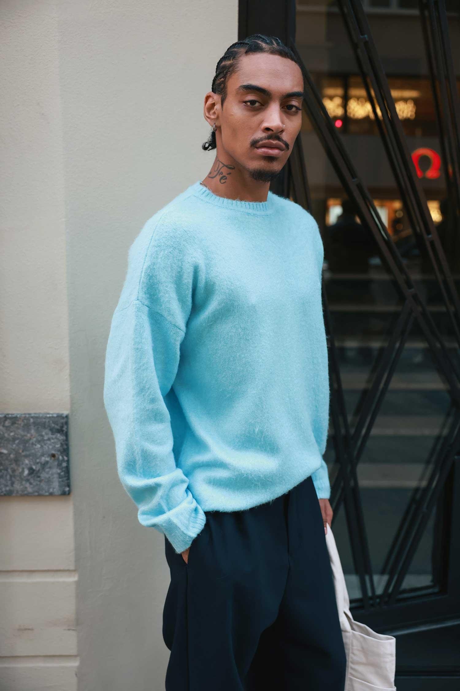 Erkek Oversize Yumuşak Dokulu Kazak Bebek Mavi