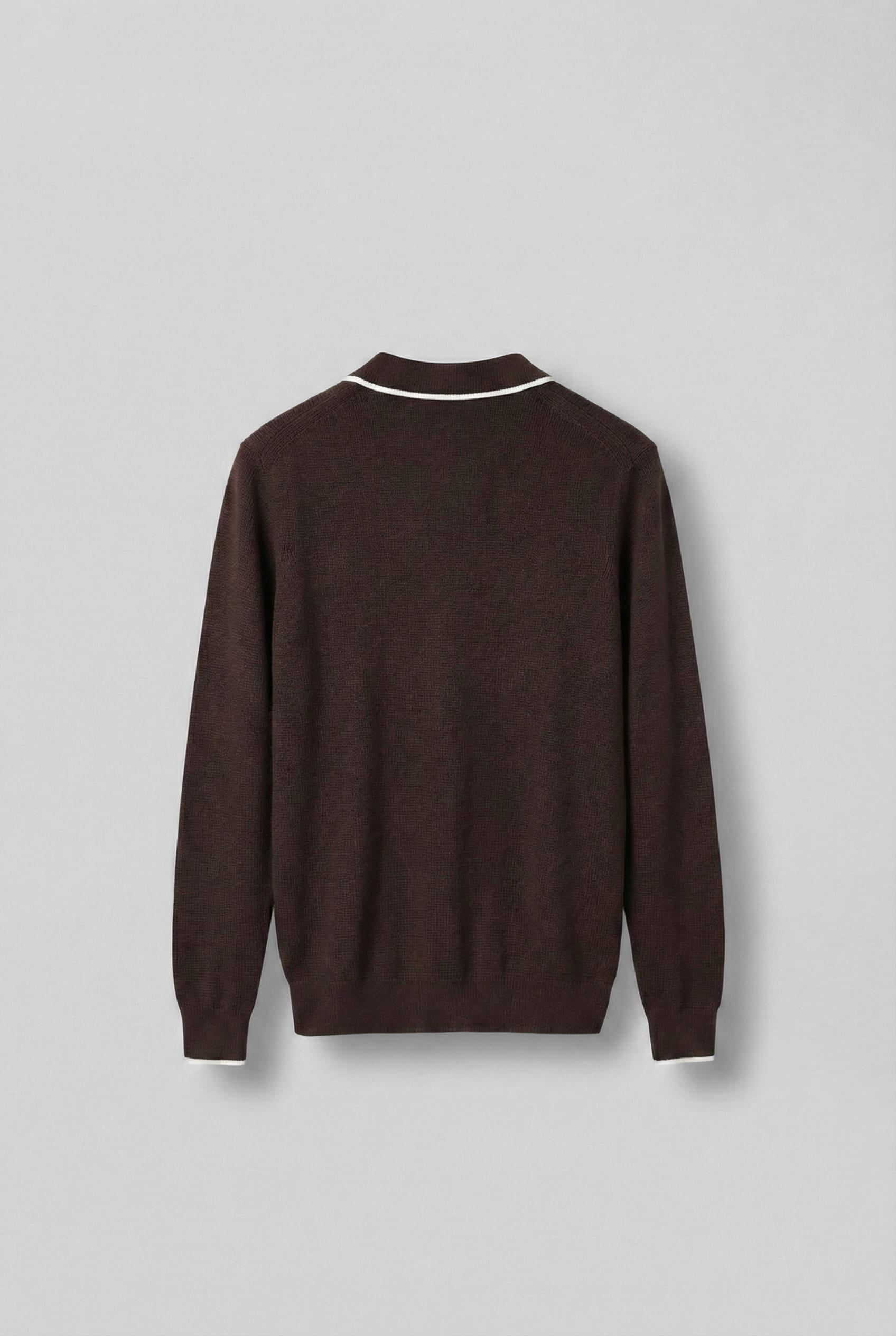 Erkek Polo Yaka İnce Fitilli Kazak Kahve