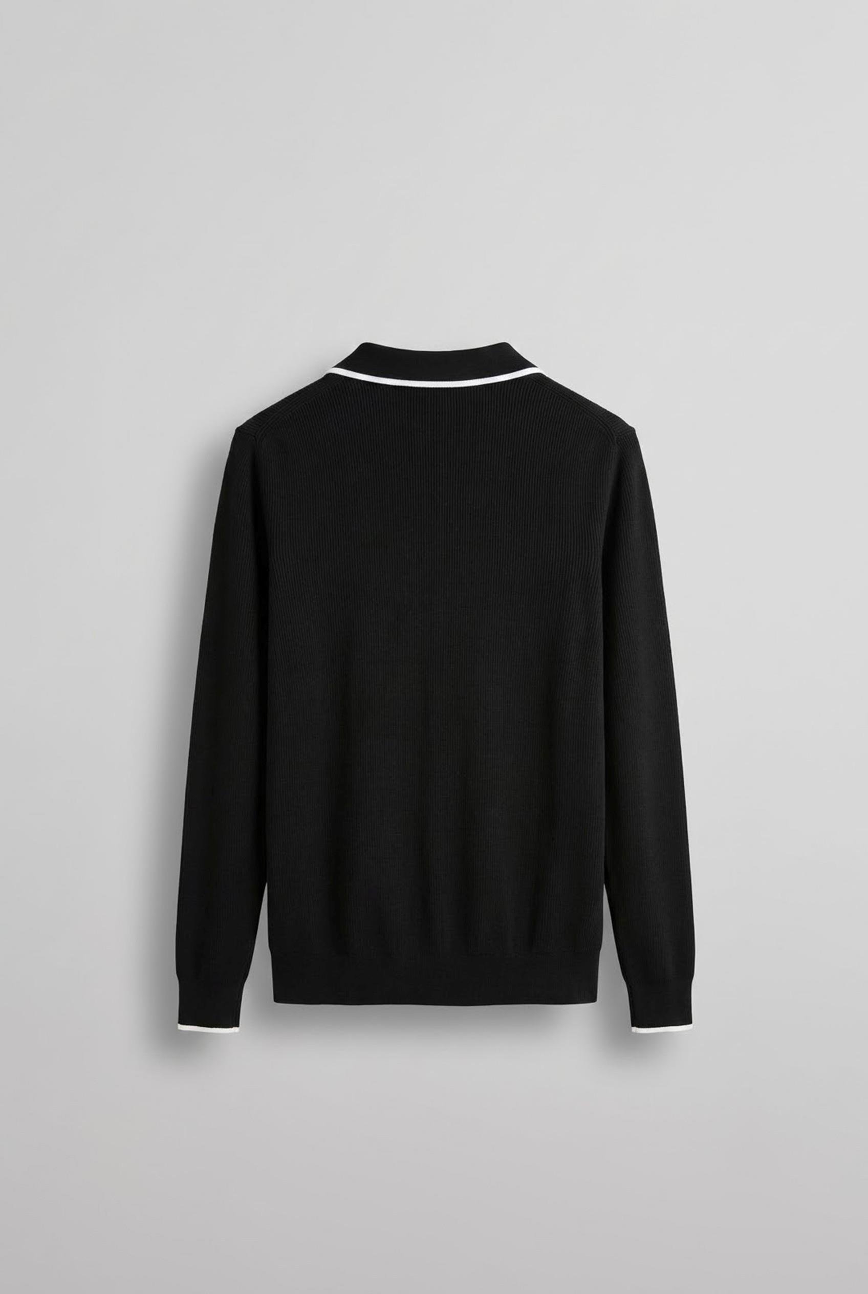 Erkek Polo Yaka İnce Fitilli Kazak Siyah