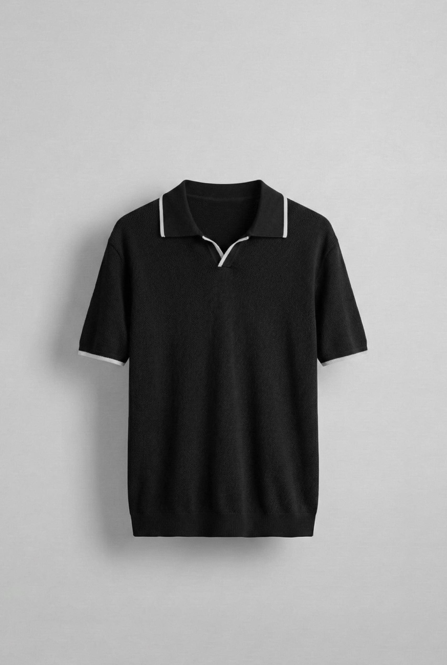 Erkek Polo Yaka Triko T-Shirt Siyah