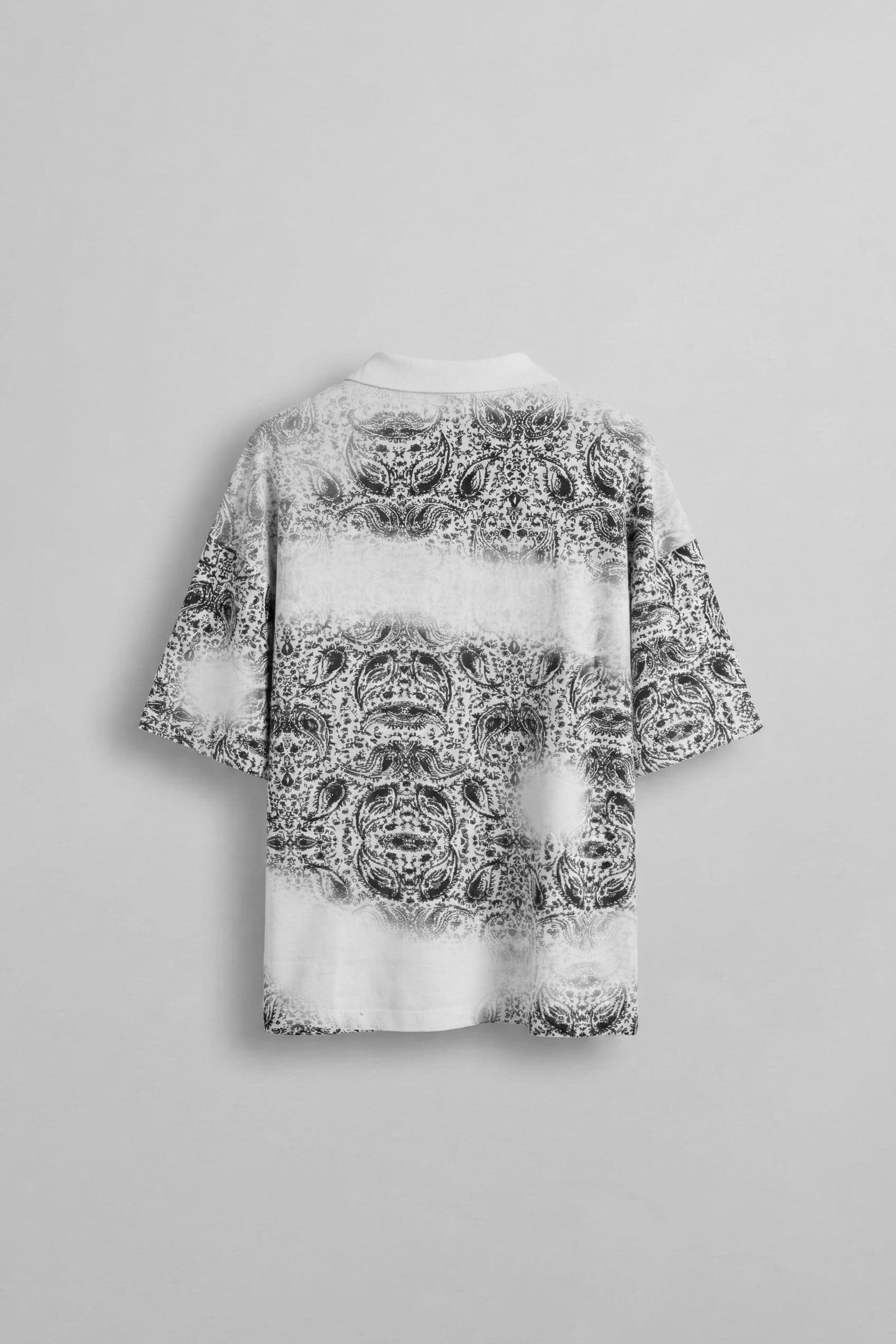 Erkek Polo Yaka Yarım Fermuarlı Baskılı T-Shirt Beyaz