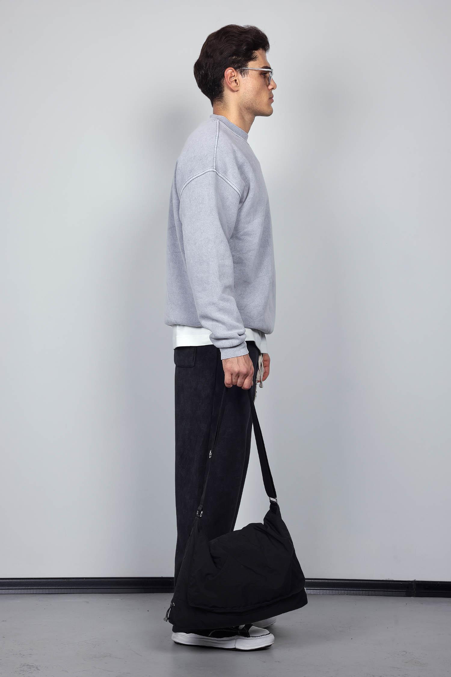 Erkek Rahat Kalıp Baskılı Yuvarlak Yaka Sweatshirt Gri