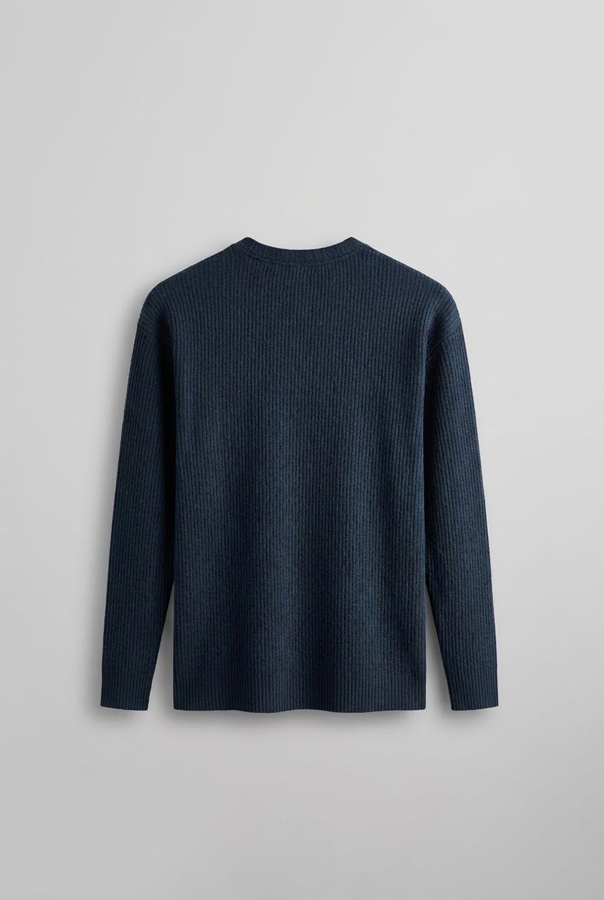 Erkek Rahat Kalıp Fitilli Uzun Kollu Sweatshirt Petrol Mavi