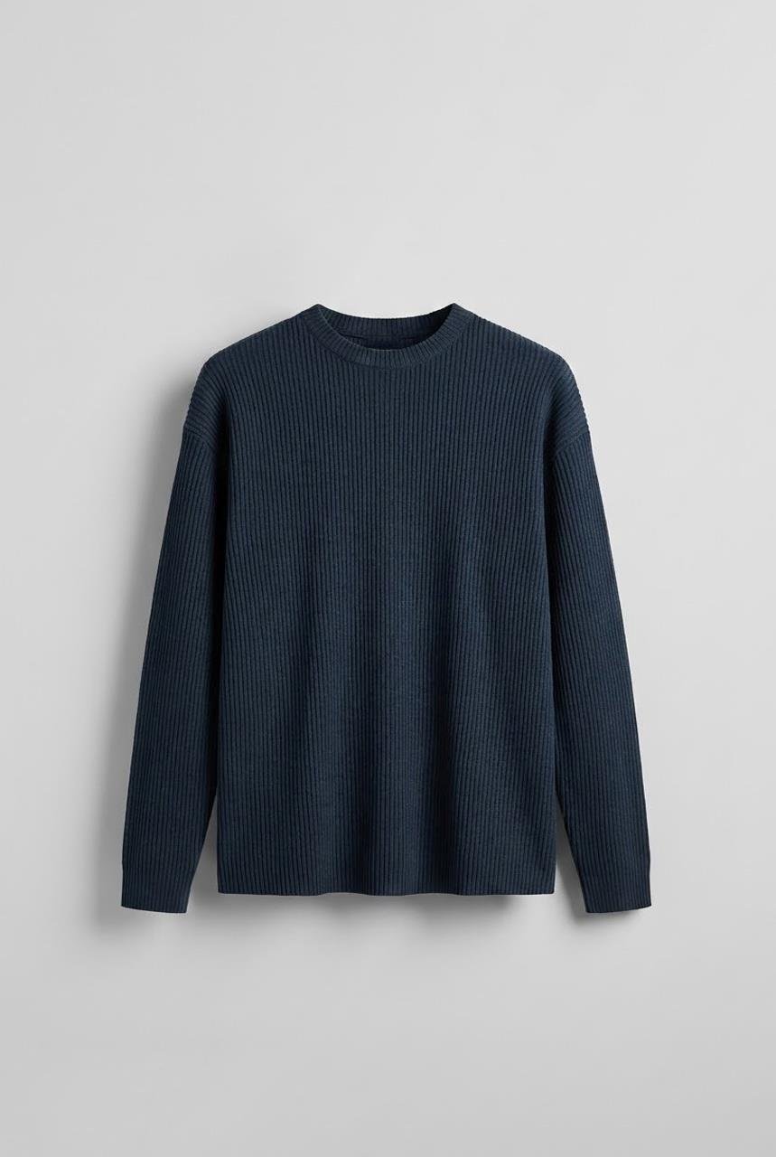 Erkek Rahat Kalıp Fitilli Uzun Kollu Sweatshirt Petrol Mavi