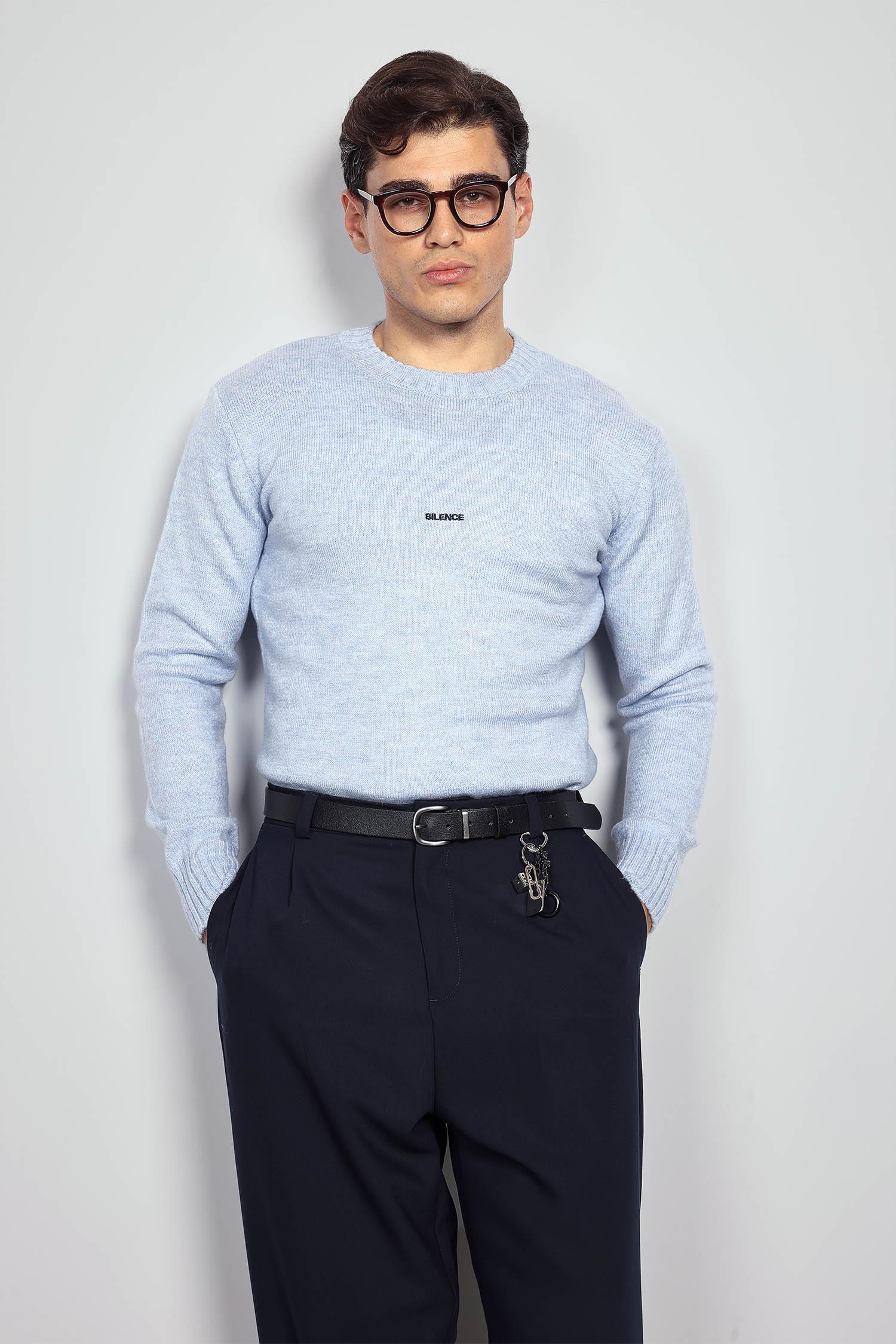 Erkek Regular Fit Bisiklet Yaka Kazak Açık Mavi