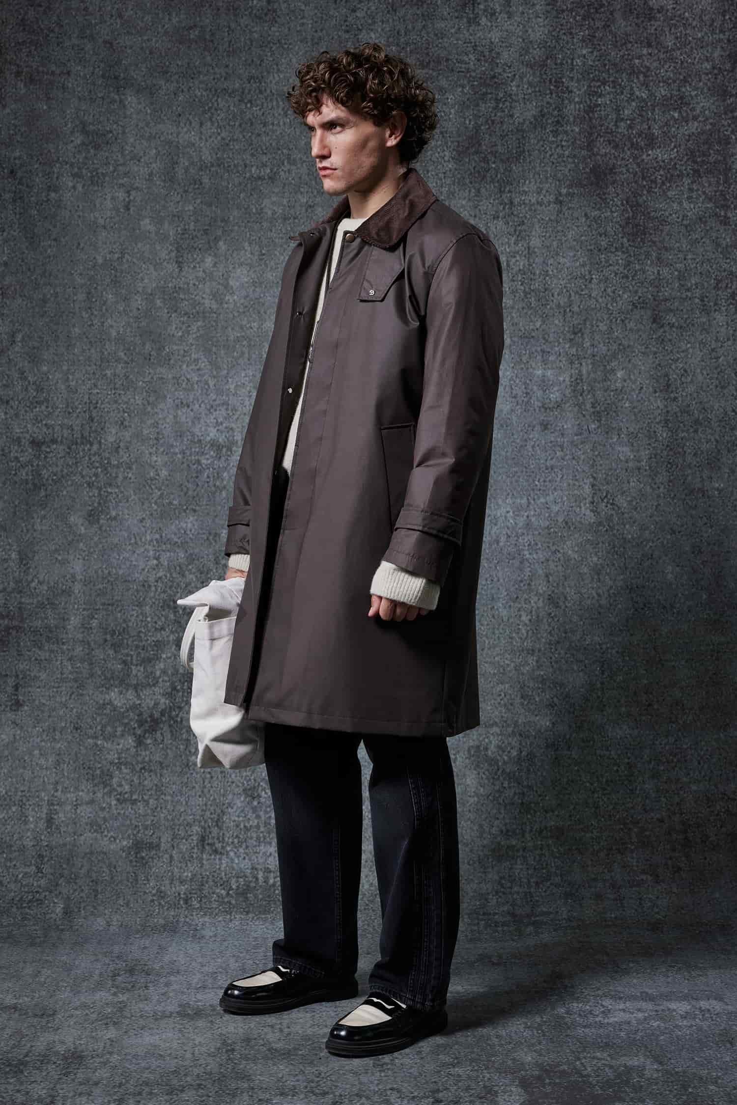 Erkek Relax Fit Kadife Yaka Detaylı Uzun Trençkot Haki Yeşil