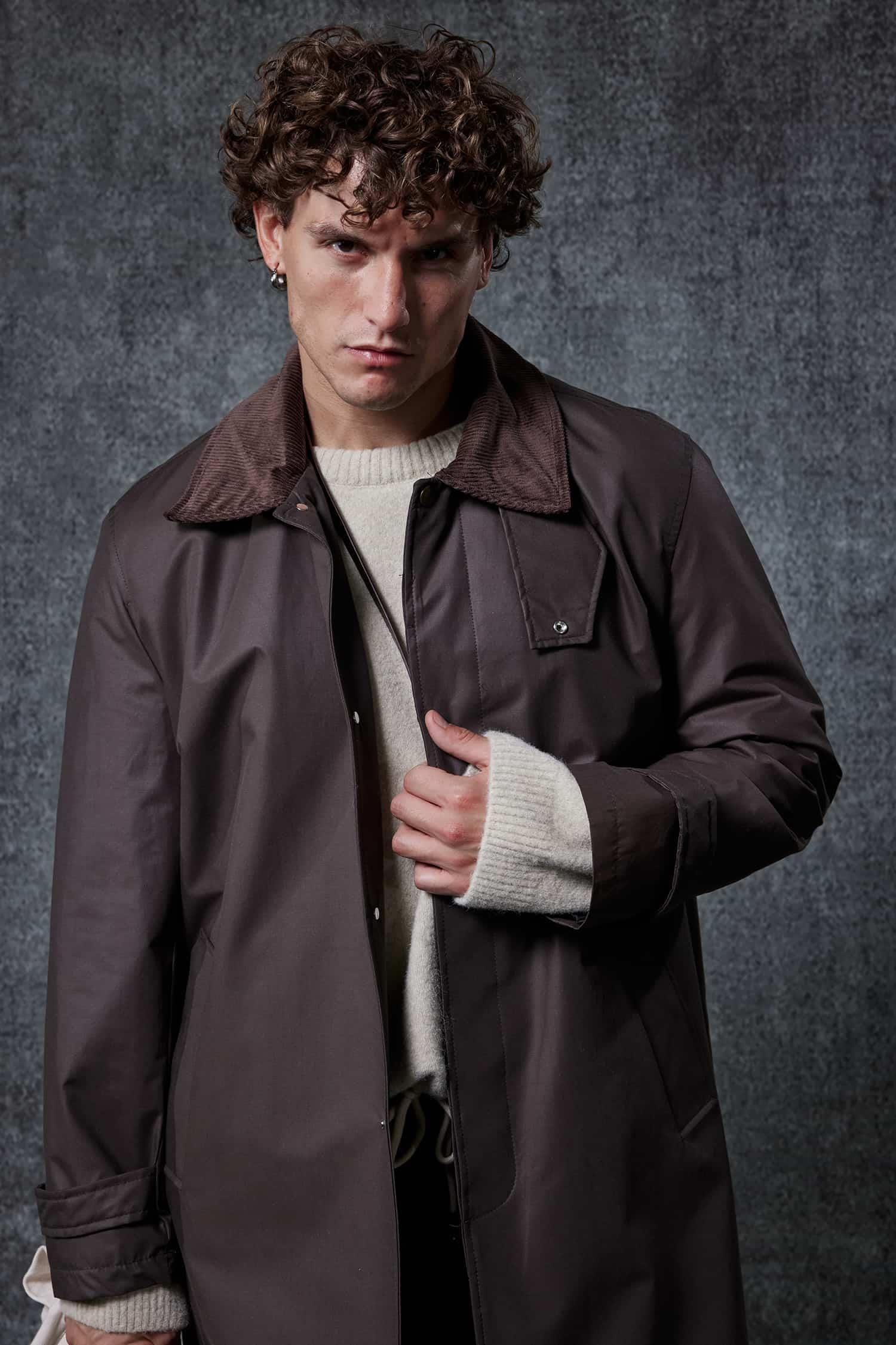 Erkek Relax Fit Kadife Yaka Detaylı Uzun Trençkot Haki Yeşil