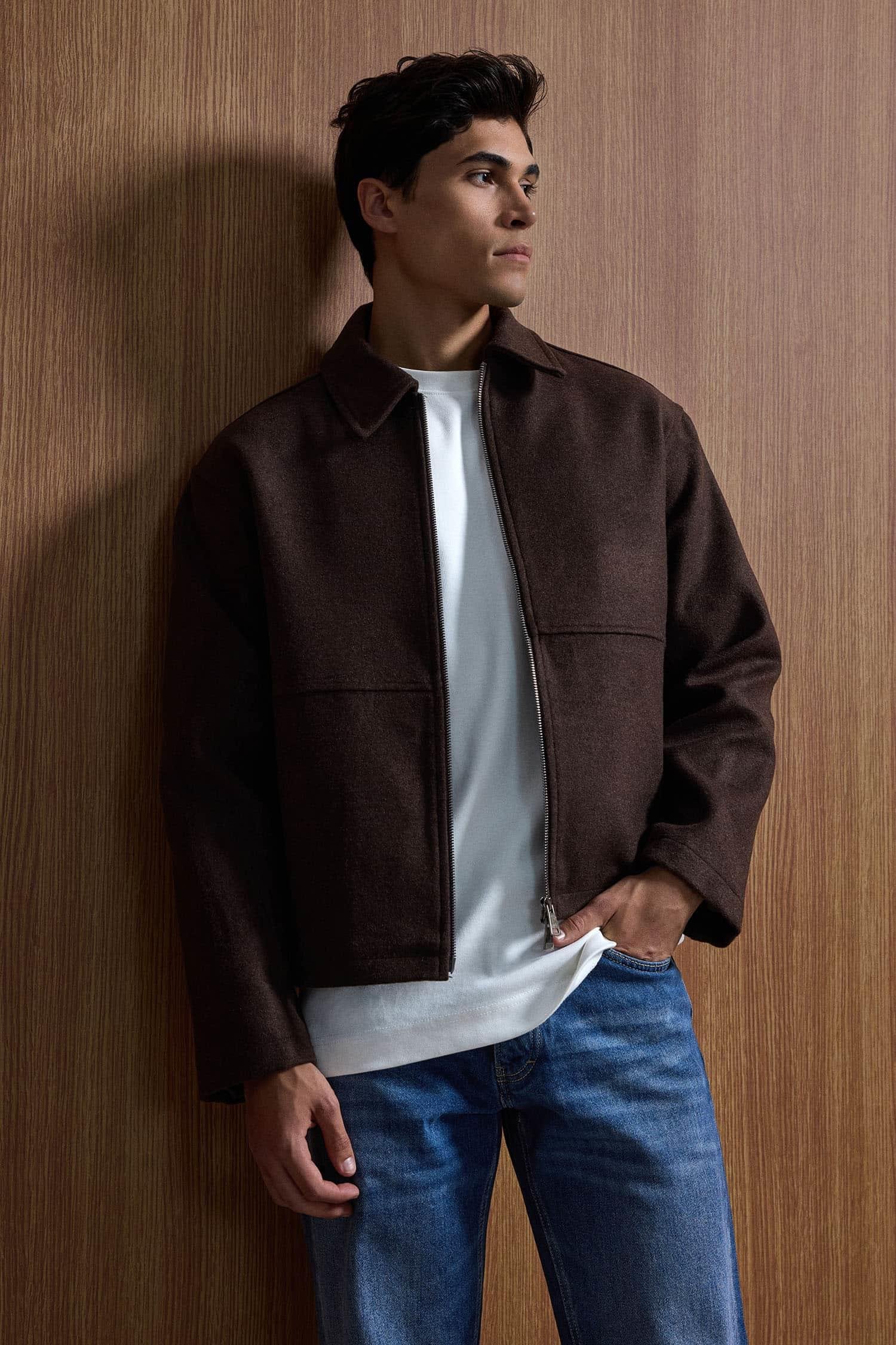 Erkek Relax Fit Premium Kaşe Ceket Kaban Kahverengi