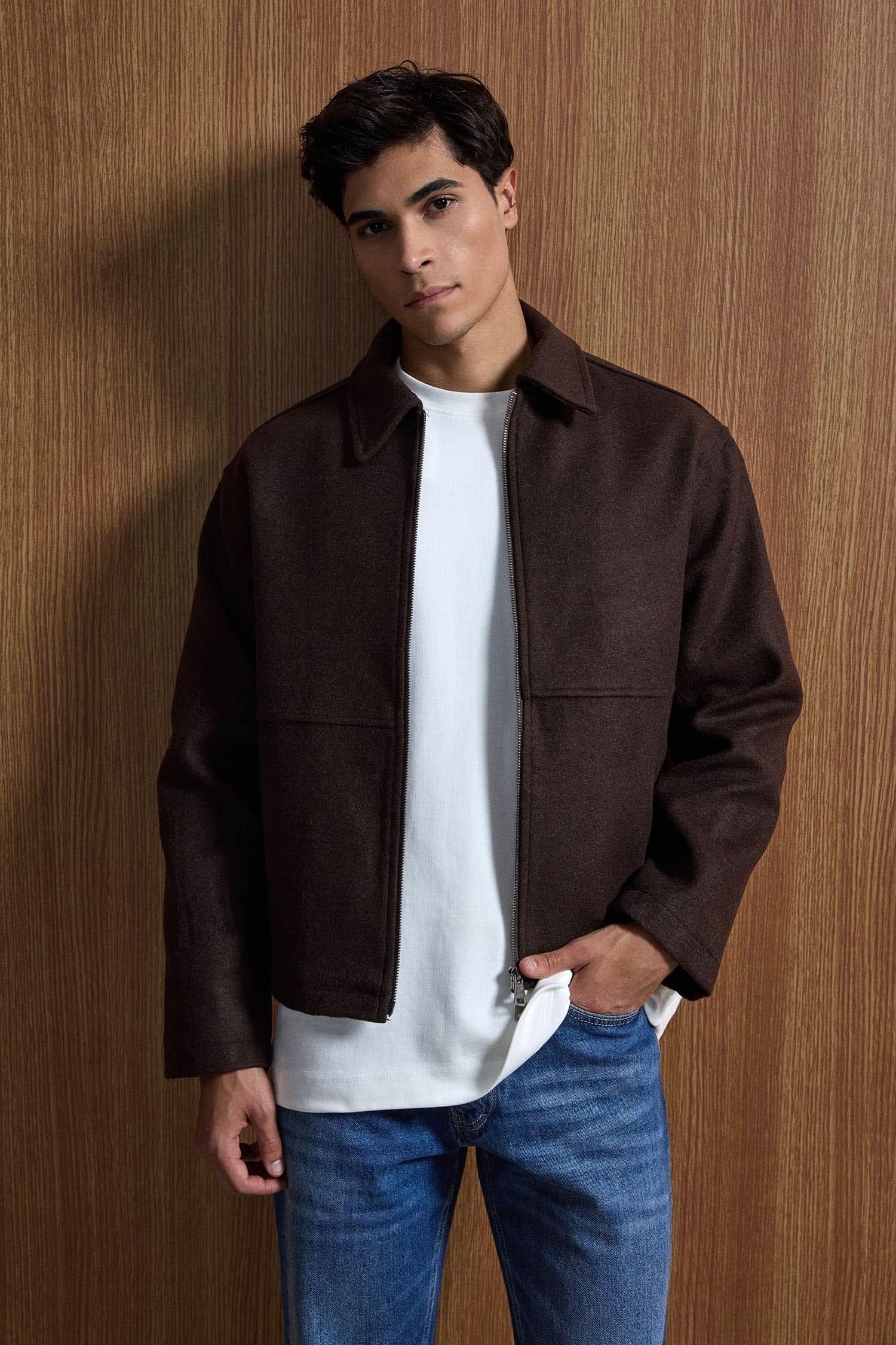 Erkek Relax Fit Premium Kaşe Ceket Kaban Kahverengi