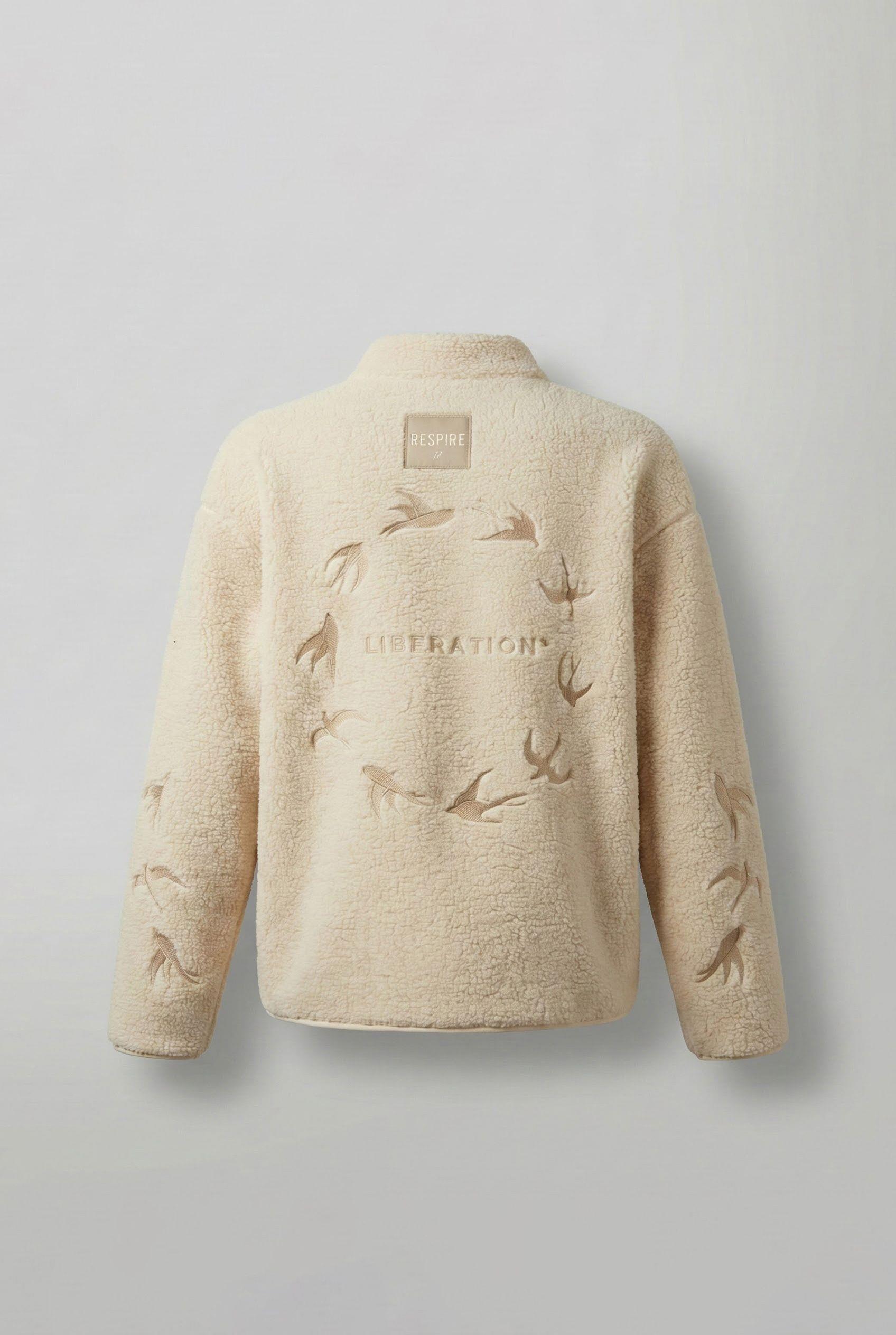 Erkek Relaxed Fit Premium Sherpa Nakış Detaylı Fermuarlı Ceket Bej