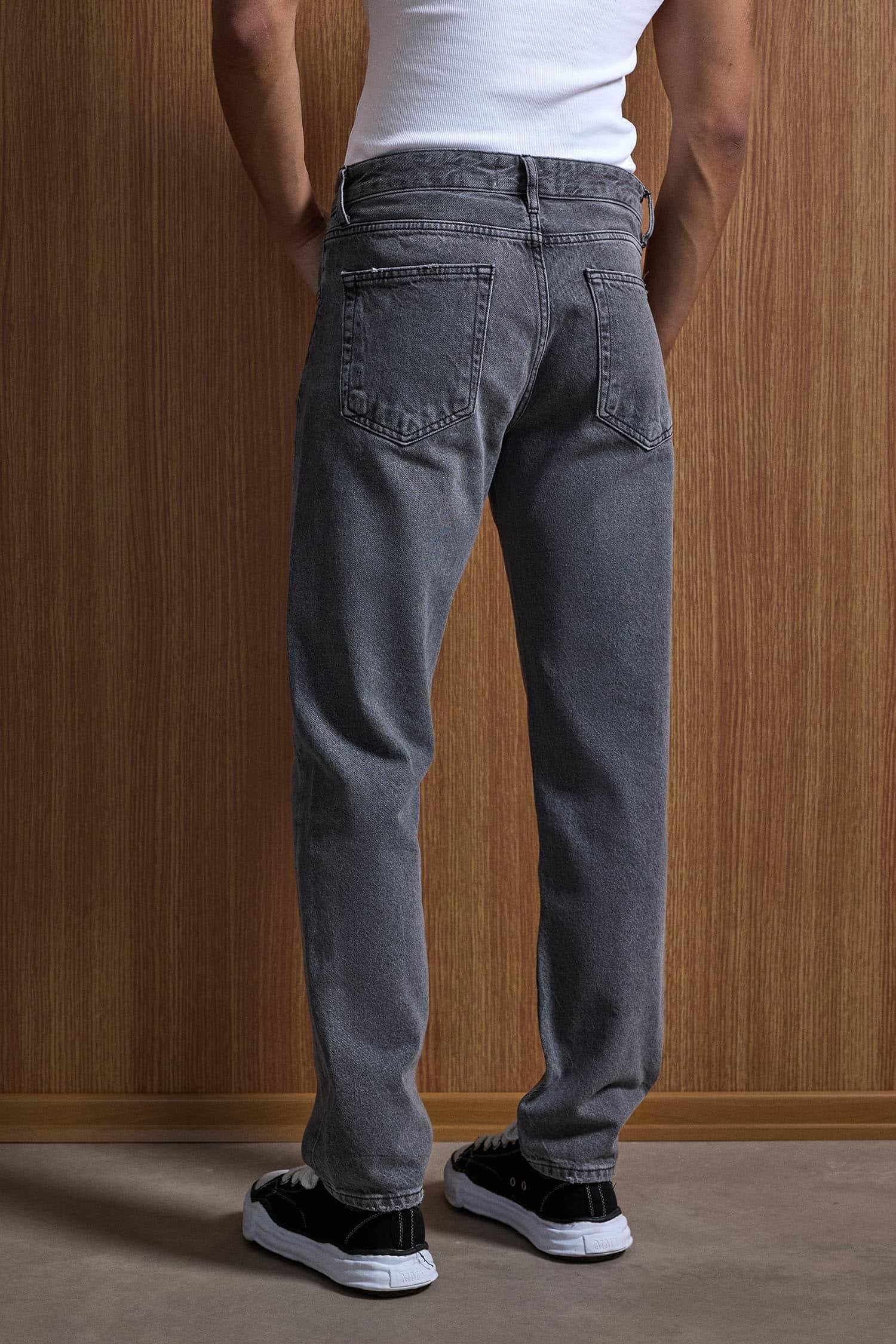 Erkek Relaxed Straight Fit Basic Jean Gri