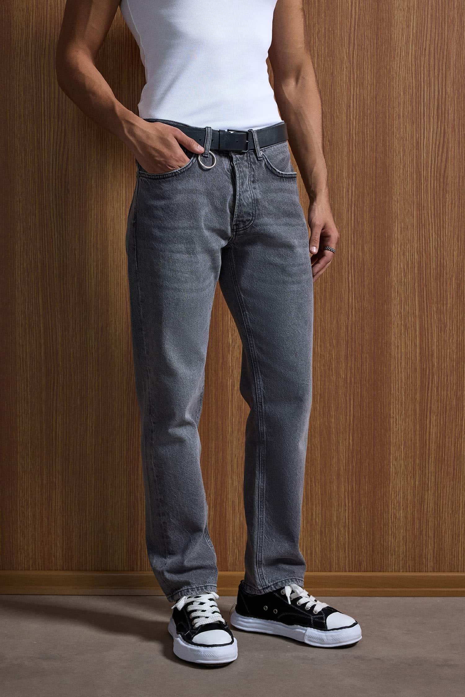Erkek Relaxed Straight Fit Basic Jean Gri