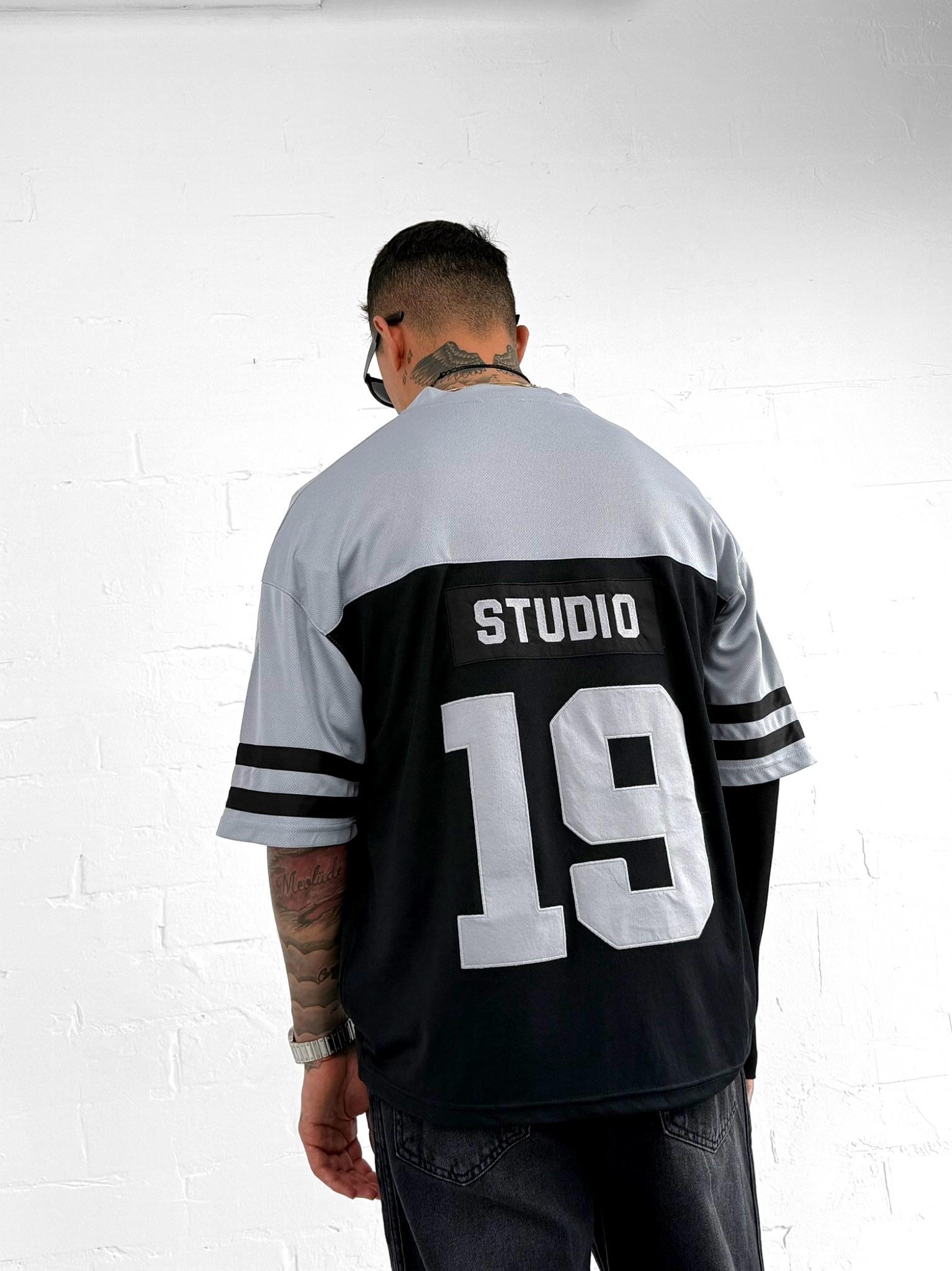 Erkek Sayı Nakışlı Oversize Forma Kumaş T-Shirt Siyah