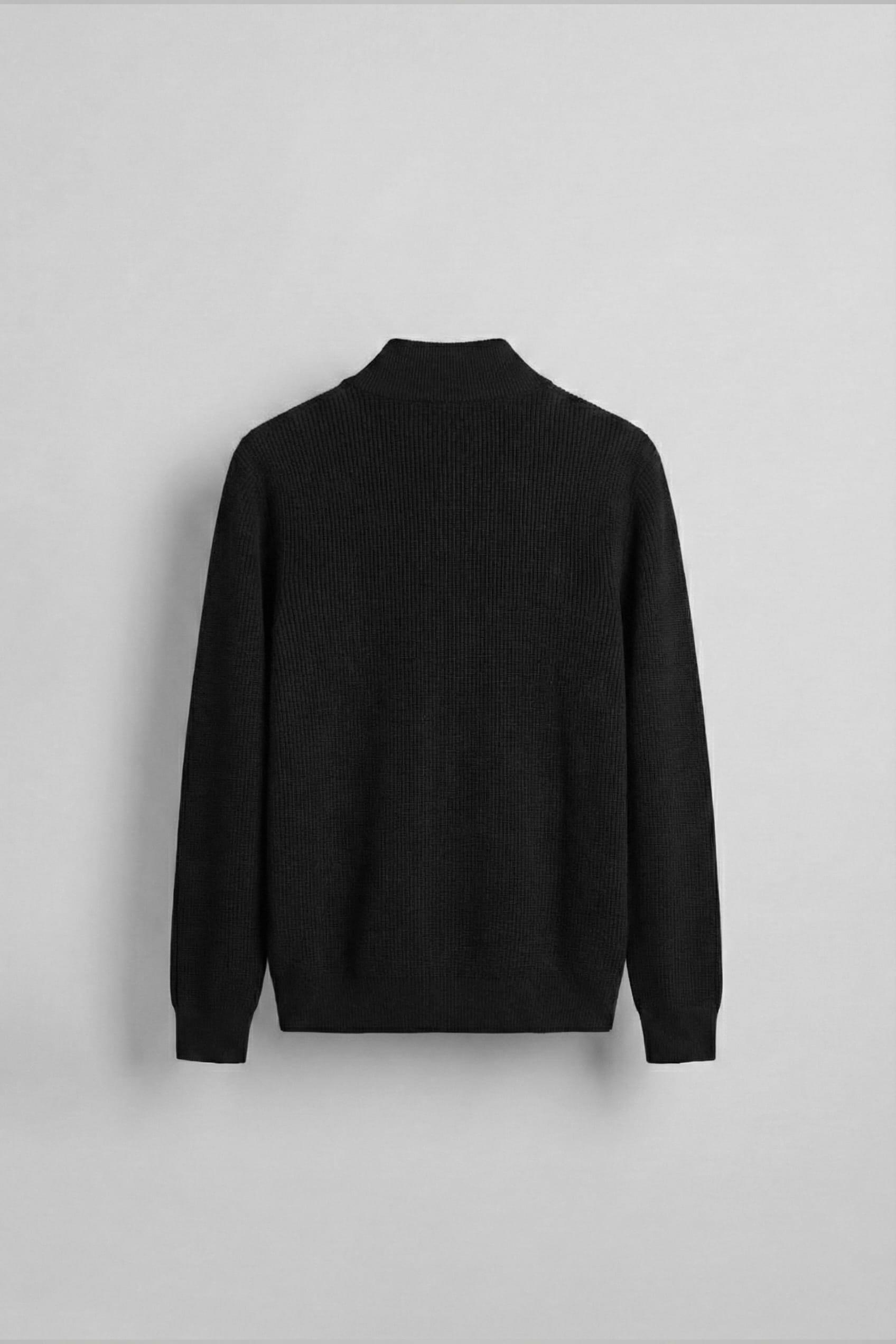 Erkek Slim Fit Fermuarlı Dik Yaka Fitilli Triko Hırka Siyah