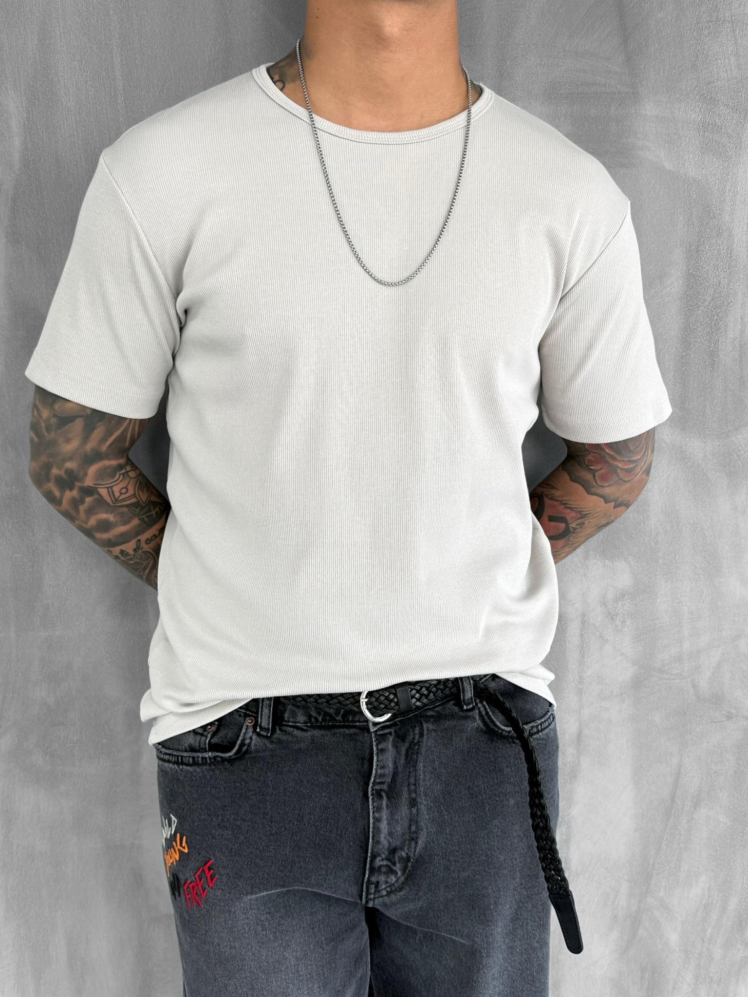 Erkek Slim Fit Fitilli Basic Esnek T-Shirt Taş Rengi