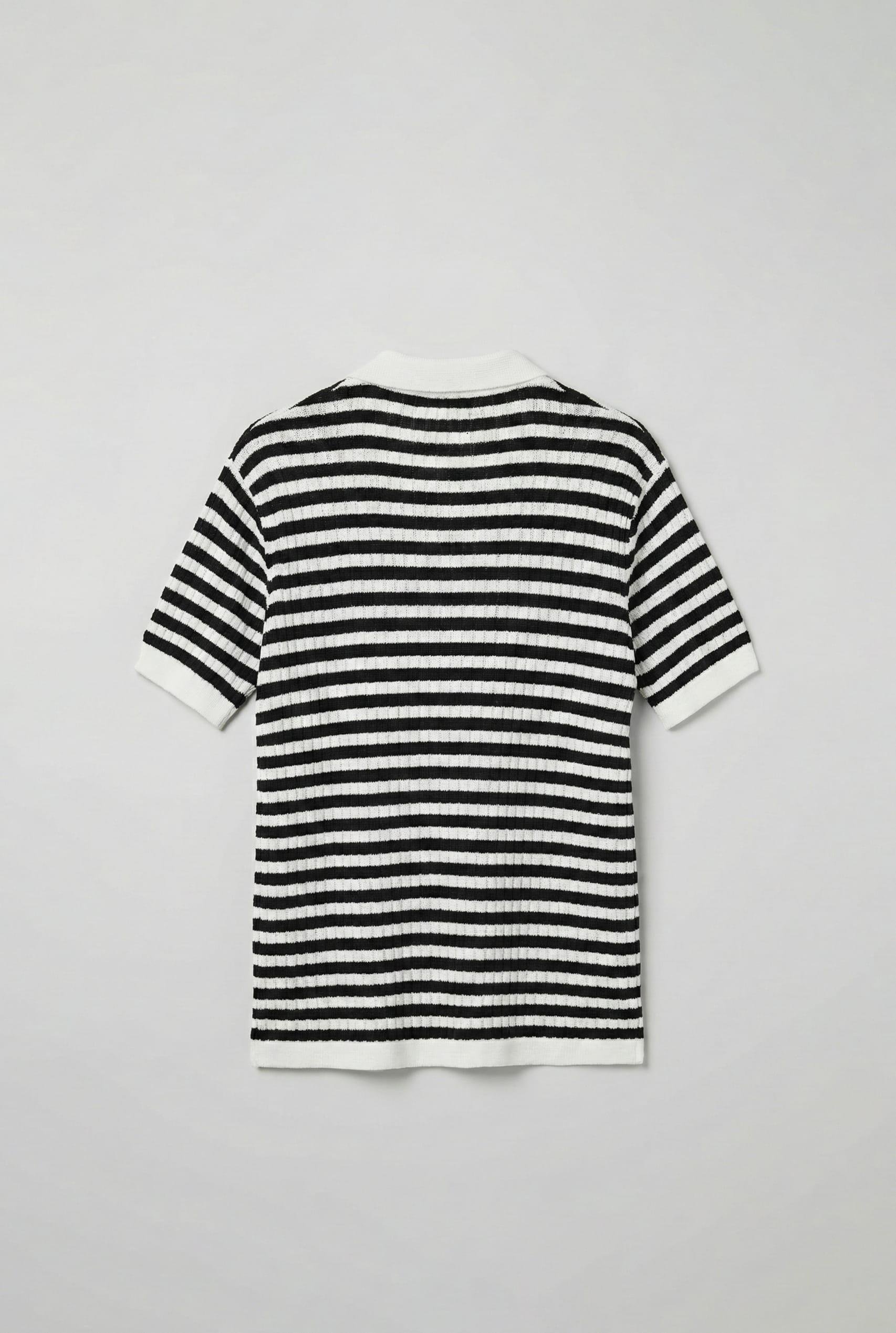 Erkek Triko Polo Yaka Çizgili T-Shirt Siyah