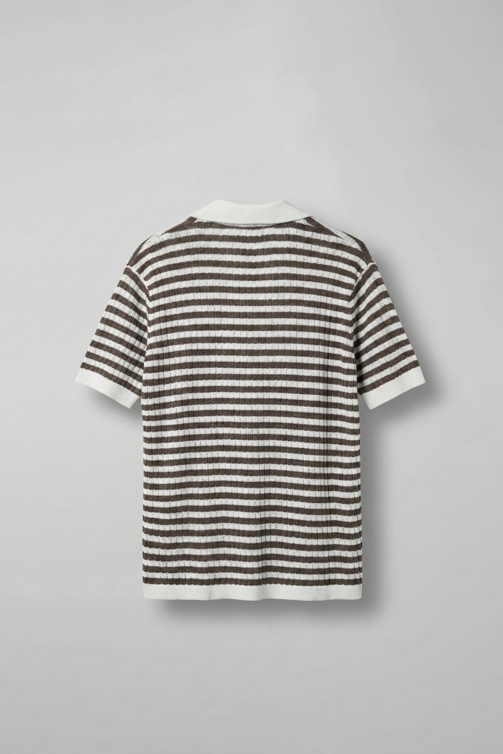 Erkek Triko Polo Yaka Çizgili T-Shirt Kahve