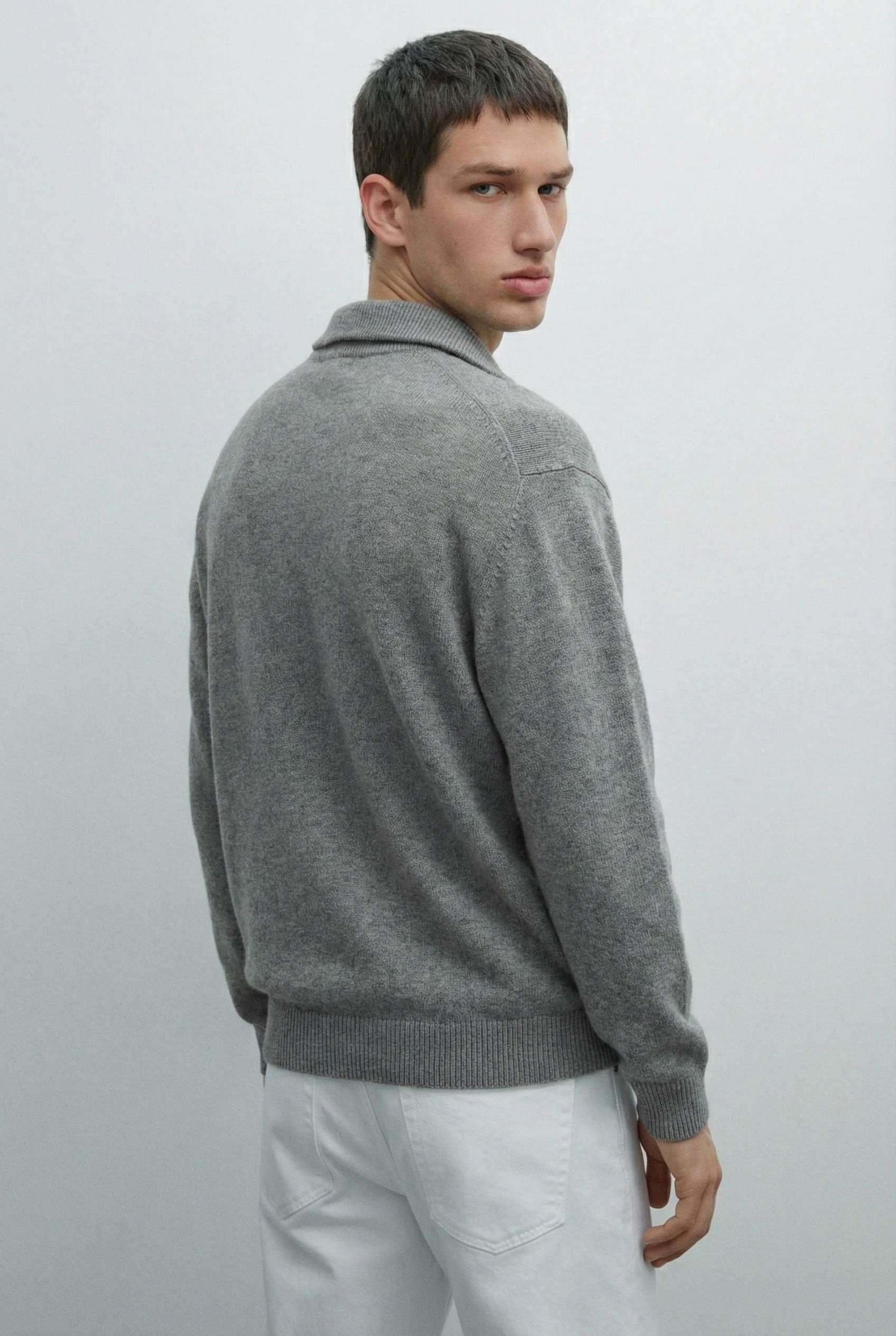 Erkek Yarım Fermuarlı Premium Kumaş Oversize Kazak Füme