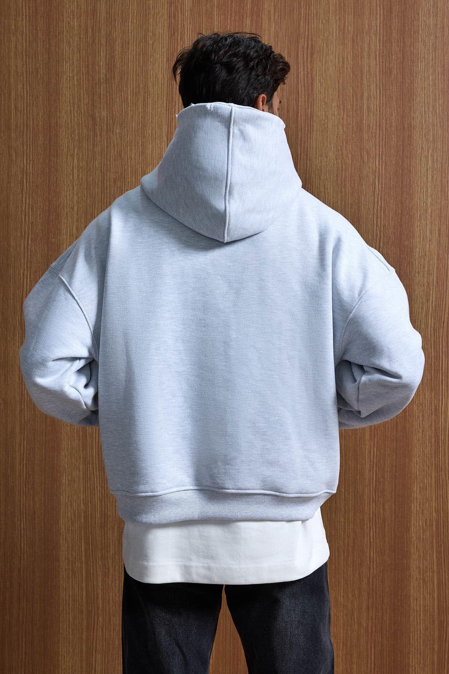 Erkek Yazı Baskılı Gramajlı Urban Hoodie Gri