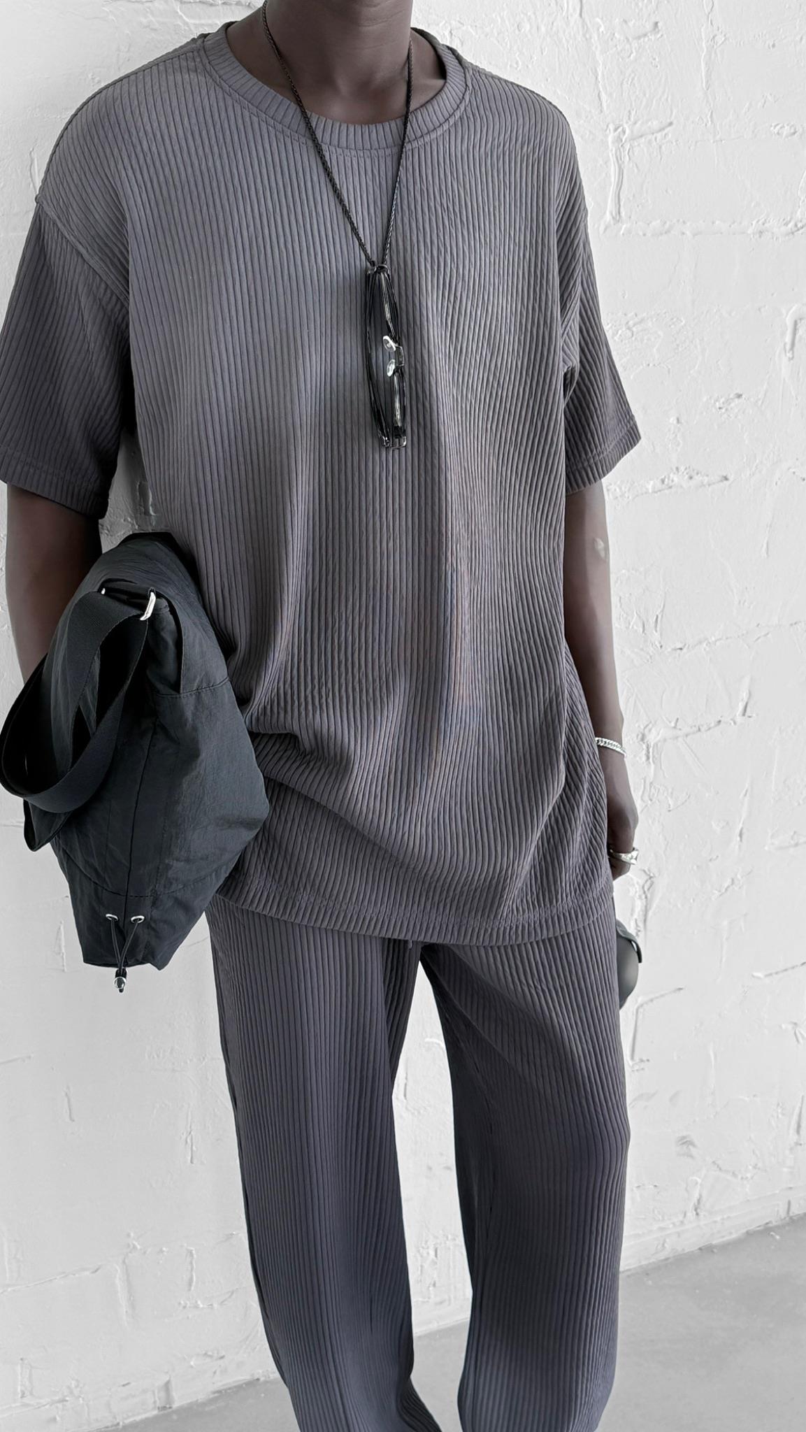 Erkek Fitilli Yıkamalı Renk Geçişli Oversize T-Shirt Antrasit Beyaz