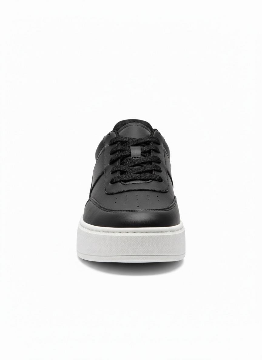 Erkek Yüksek Tabanlı Bağcıklı Spor Ayakkabı Siyah