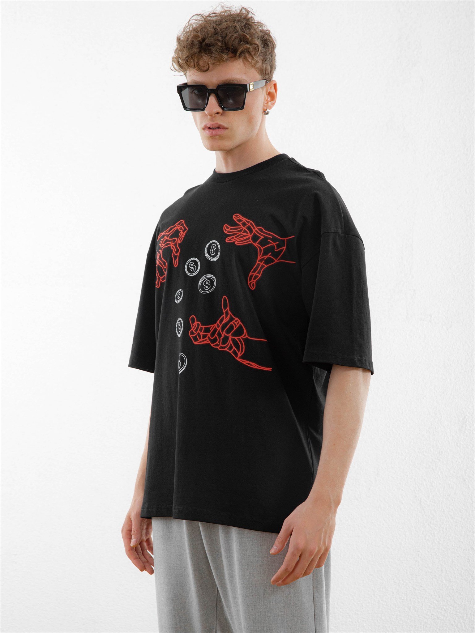 Erkek Lose Out Baskılı Oversize T-Shirt Siyah