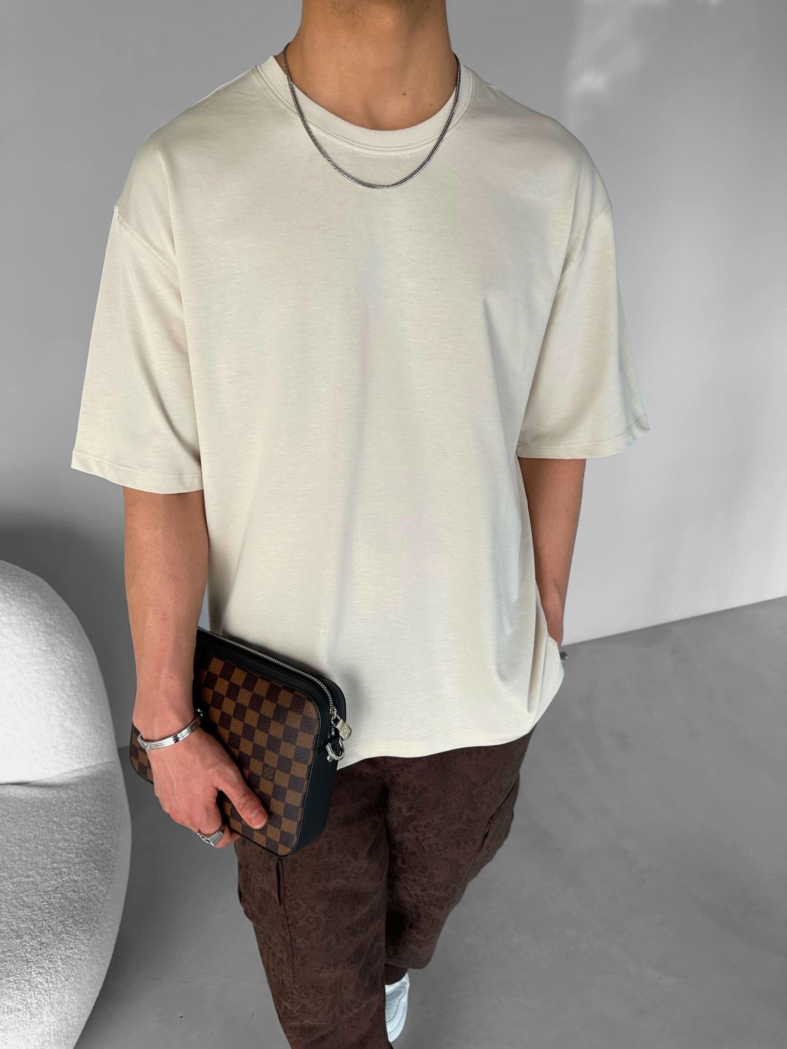 Erkek Oversize Basic T-Shirt Bej