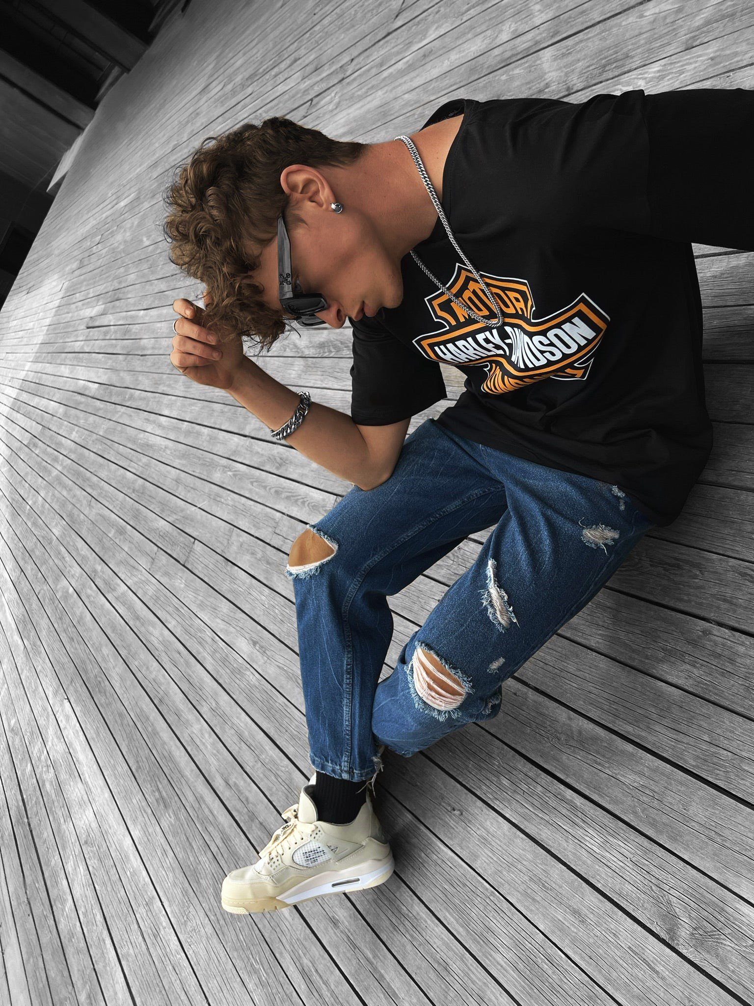 Erkek Oversize Baskılı T-Shirt Siyah