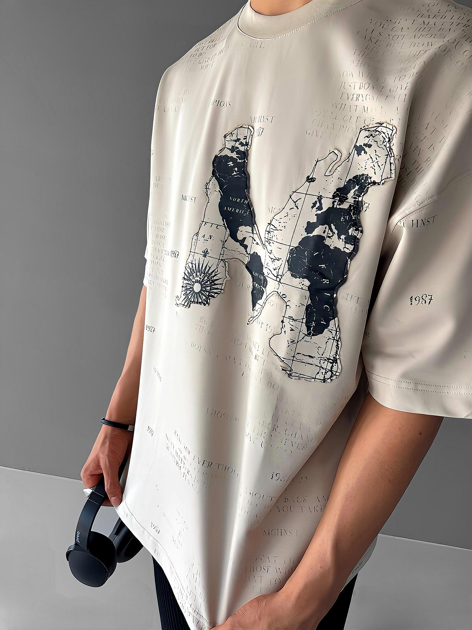 Erkek Oversize Kabartma Baskılı Premium T-Shirt Bej