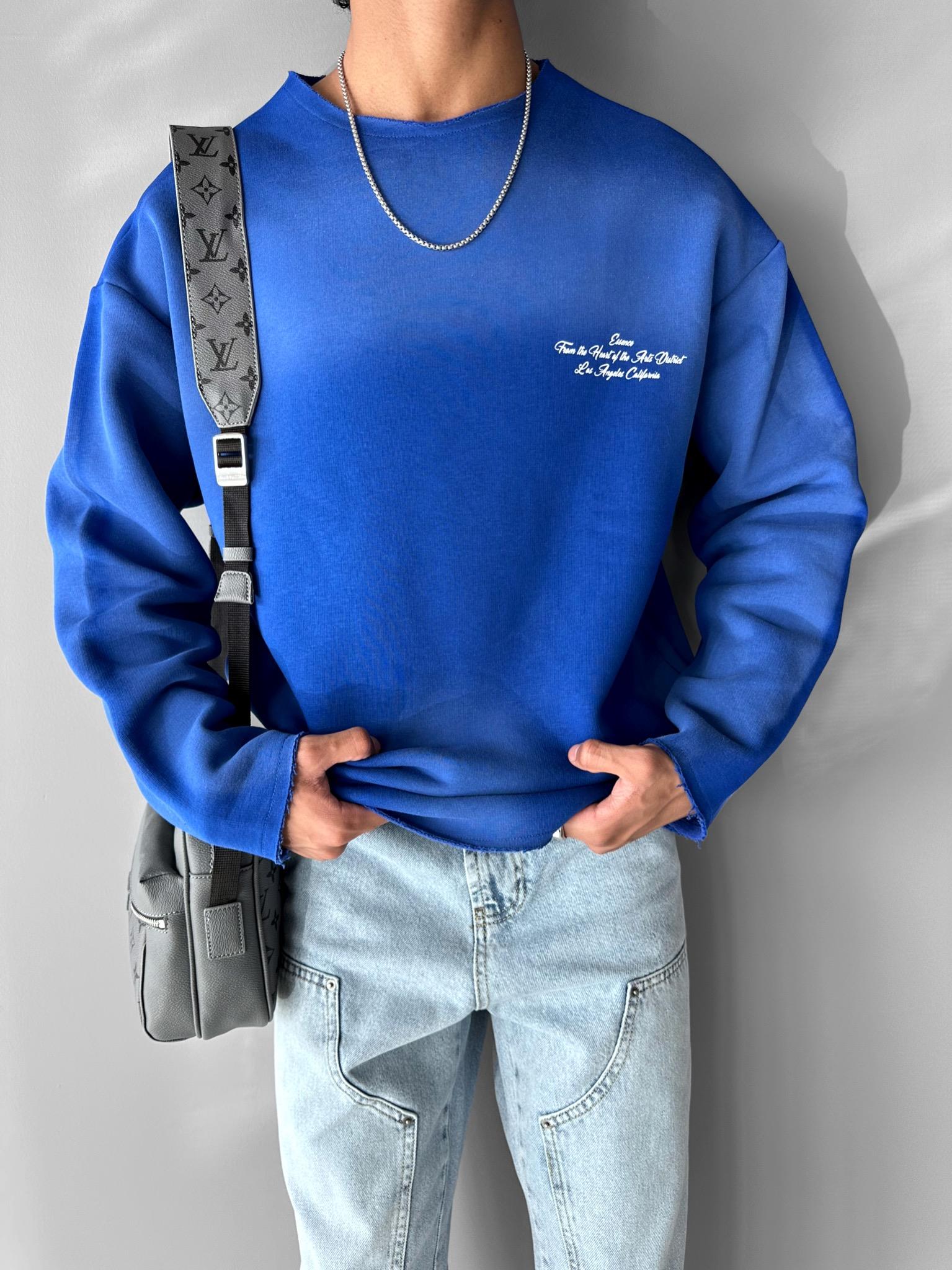 Saks Mavi Smoke Baskılı Oversize Erkek Sweatshirt | ABLUKA