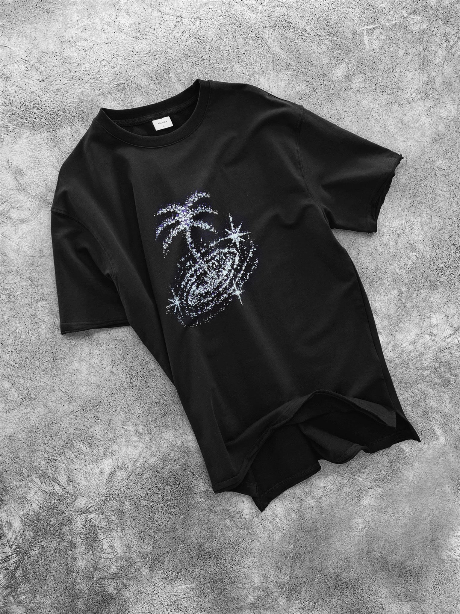 Erkek Relaxed Galaxy Oversize T-Shirt Siyah