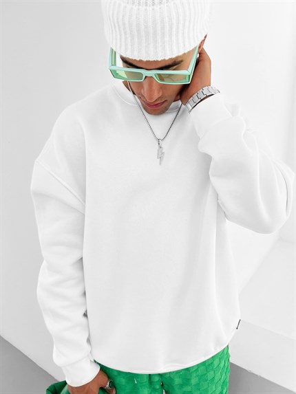 Erkek Old School Basic Oversize Sweatshirt Ekru