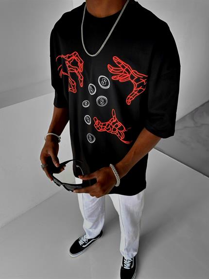 Erkek Lose Out Baskılı Oversize T-Shirt Siyah