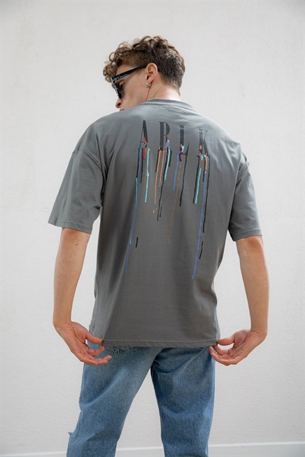 Erkek Ablk Baskılı Oversize T-Shirt Füme