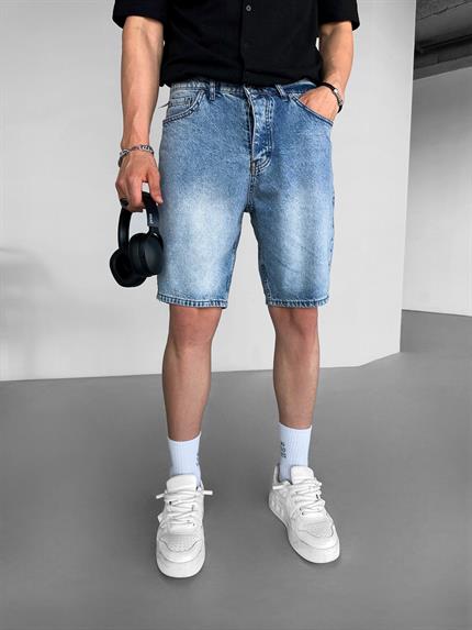 Erkek Baggy Basic Jean Şort Mavi