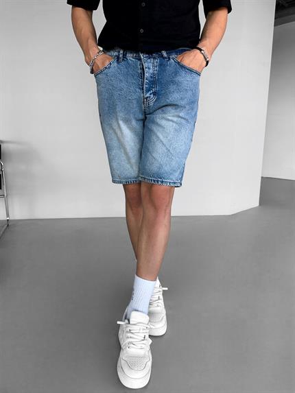 Erkek Baggy Basic Jean Şort Mavi