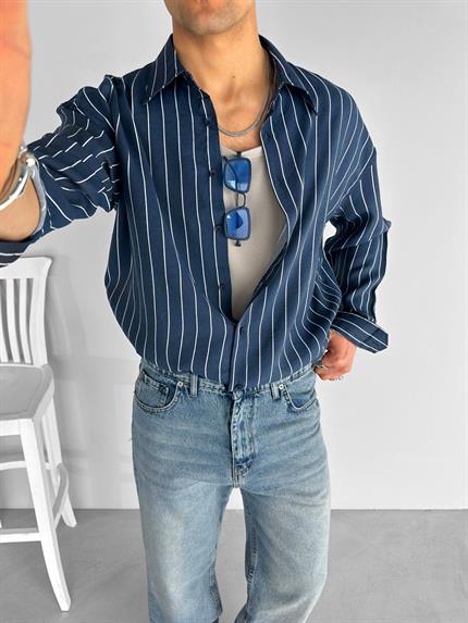 Erkek Baggy Fit Dikişli Yıkamalı Jean Kot Pantolon Mavi