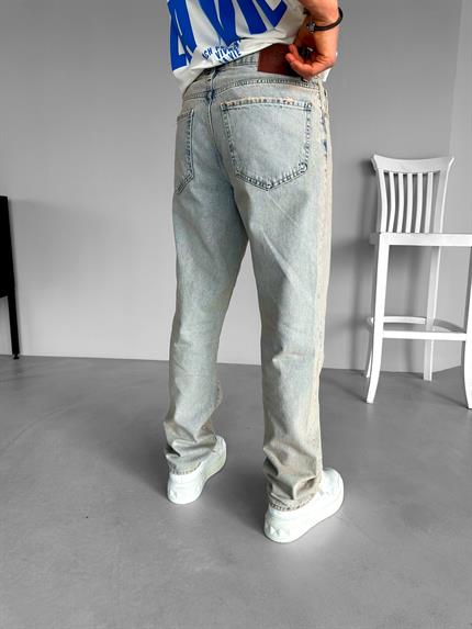 Erkek Baggy Fit Eskitilmiş Jean Pantolon Buz Mavi