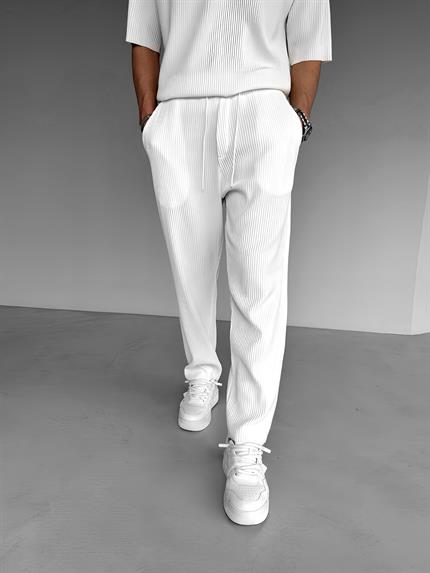 Erkek Baggy Fit Fitilli Rahat Pantolon Ekru