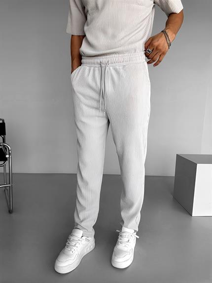 Erkek Baggy Fit Fitilli Rahat Pantolon Gri