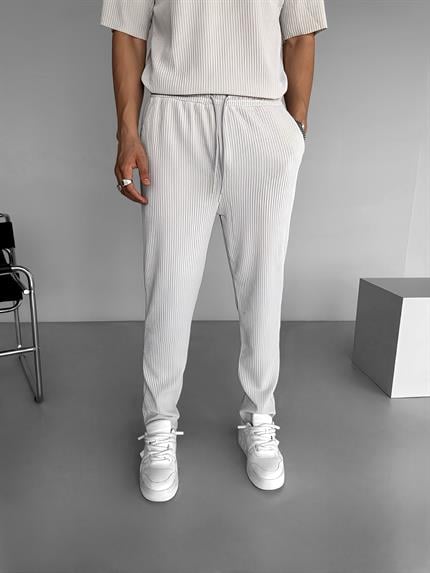 Erkek Baggy Fit Fitilli Rahat Pantolon Gri