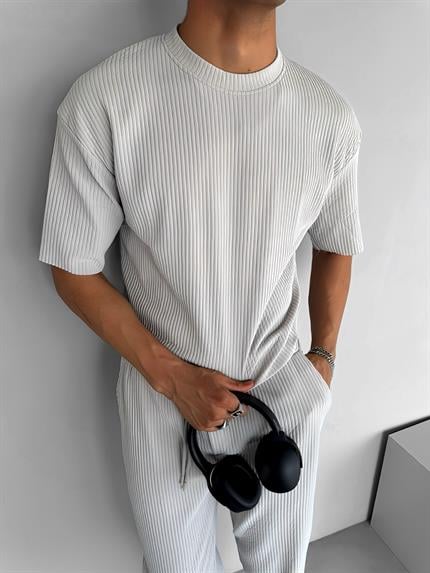 Erkek Baggy Fit Fitilli Rahat Pantolon Gri